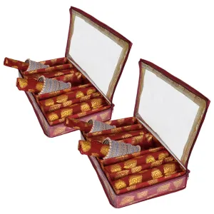 Heart Home Feather Design Laminated 5 Rod Box, Organizer For Bangle, Watches, Bracelets, Jewellery With Tranasparent Top - Pack of 2 (Maroon)-47HH0212