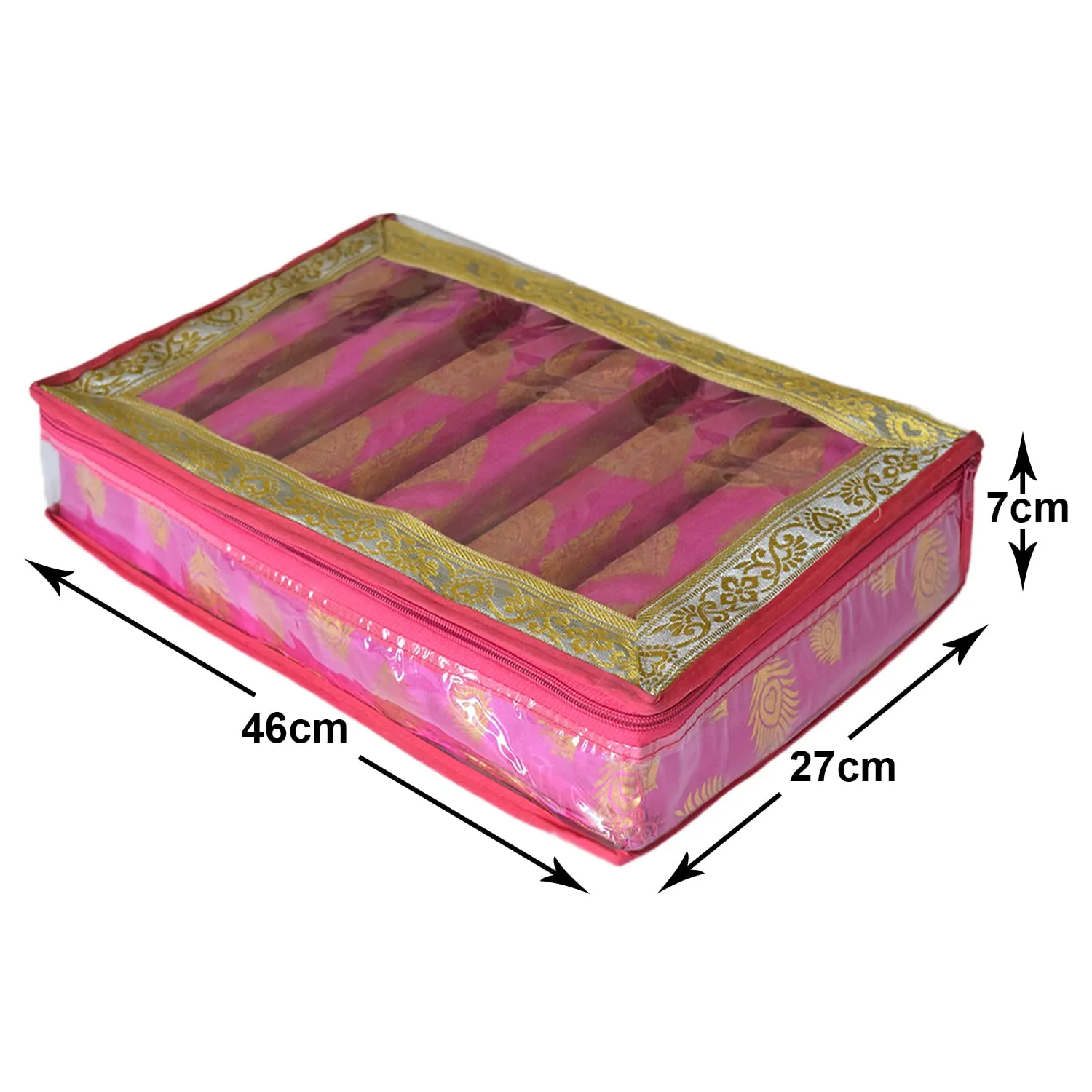 Heart Home Feather Design Laminated 6 Rod Box, Organizer For Bangle, Watches, Bracelets, Jewellery With Tranasparent Top - Pack of 2 (Pink)-47HH0240