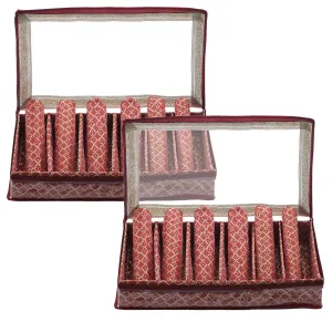 Heart Home Matka Pattern Laminated 6 Rod Box, Organizer For Bangle, Watches, Bracelets, Jewellery With Tranasparent Top - Pack of 2 (Maroon)-47HH0480