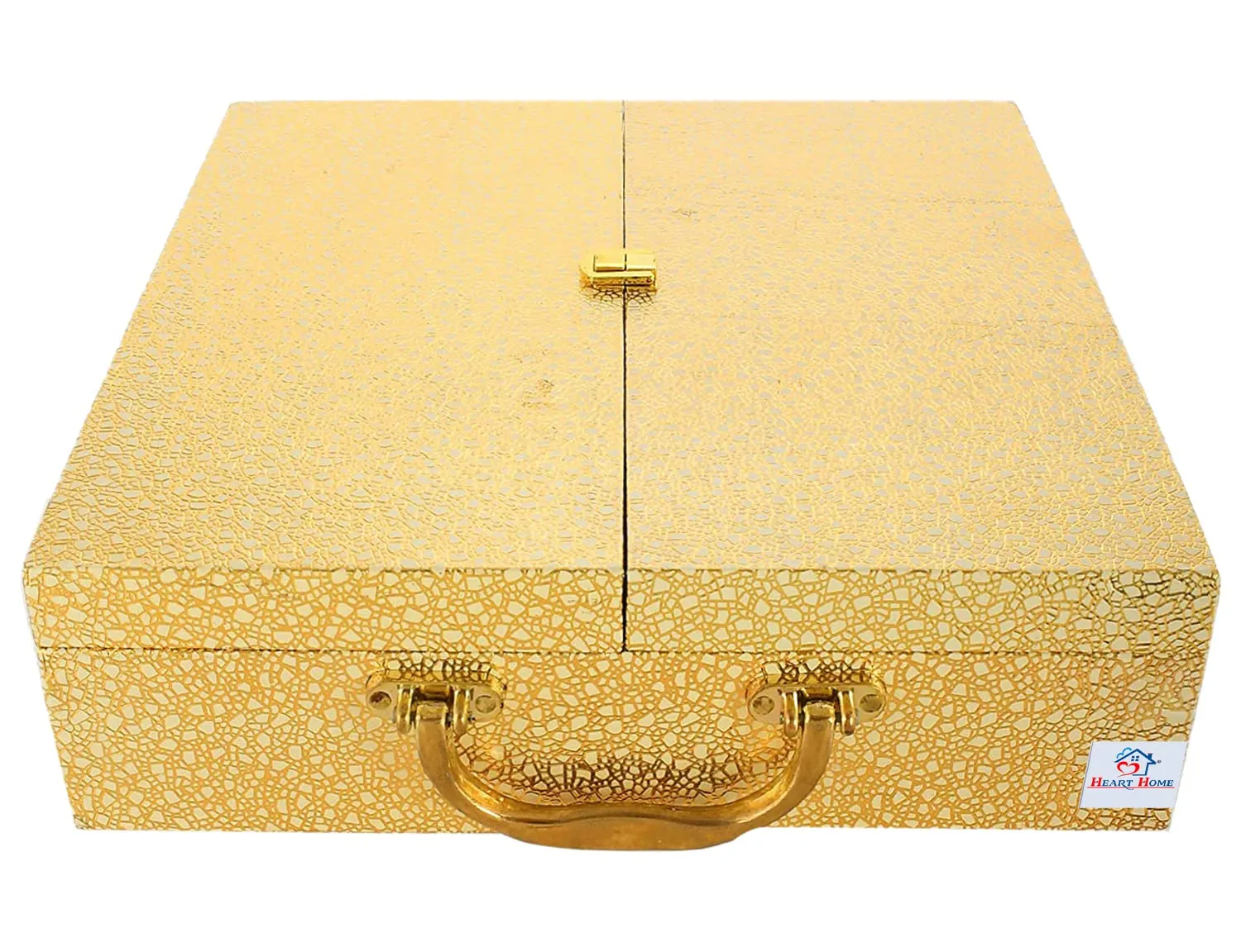 Heart Home Moonrock Design Wooden 4 Rod Double Door Bangle Box, Organizer For Bangle, Watches, Bracelets, Jewllery With Catch Lock (Gold)-47HH0566