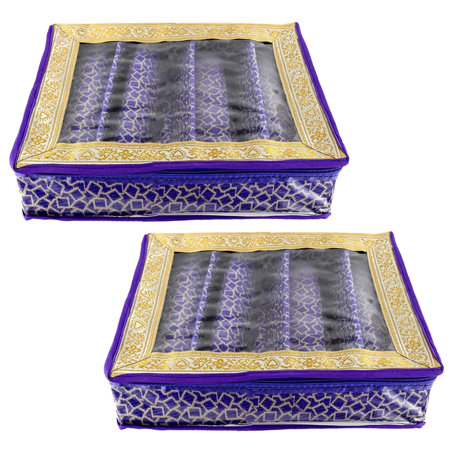 Heart Home Multi Saqare Design Laminated 4 Rod Box, Organizer For Bangle, Watches, Bracelets, Jewellery With Tranasparent Top - Pack of 2 (Purple)-47HH0352