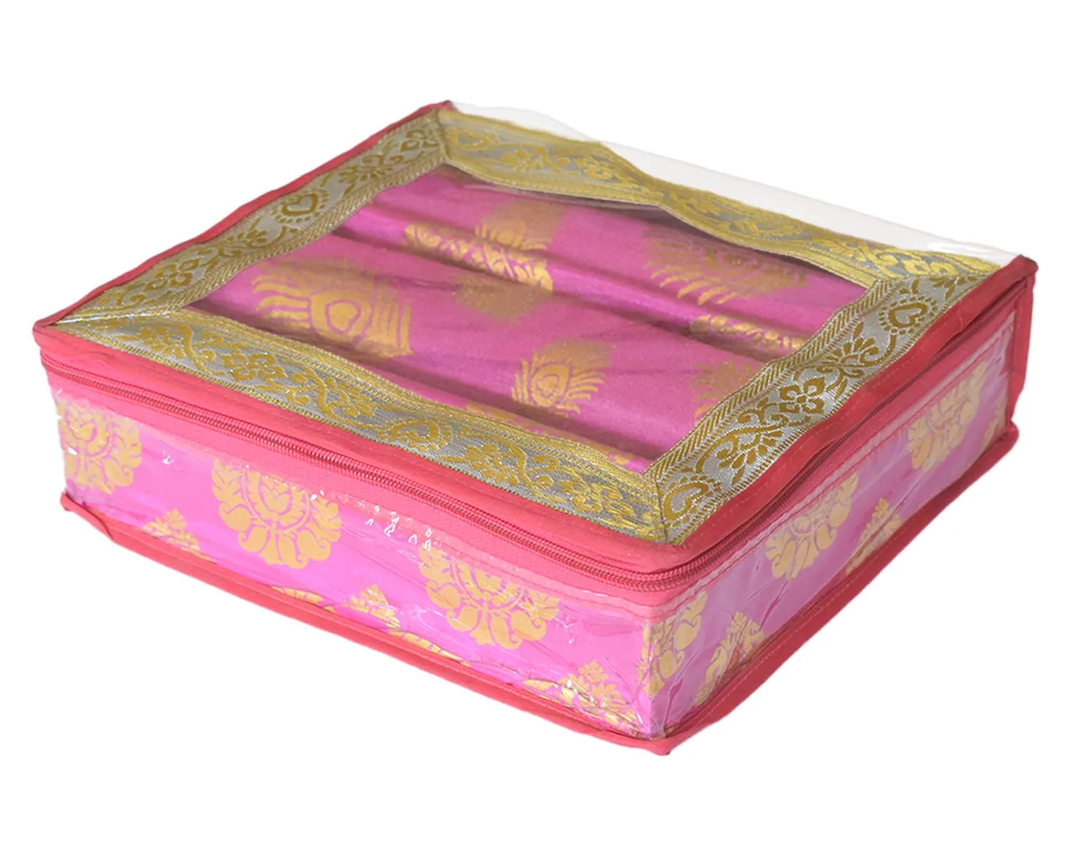 Heart Home Multipurpose Bareque Seamless Design Laminated 2 Rod Bangle Box/Organizer/Case With Tranasparent Top - Pack of 2 (Pink)-47HH0439