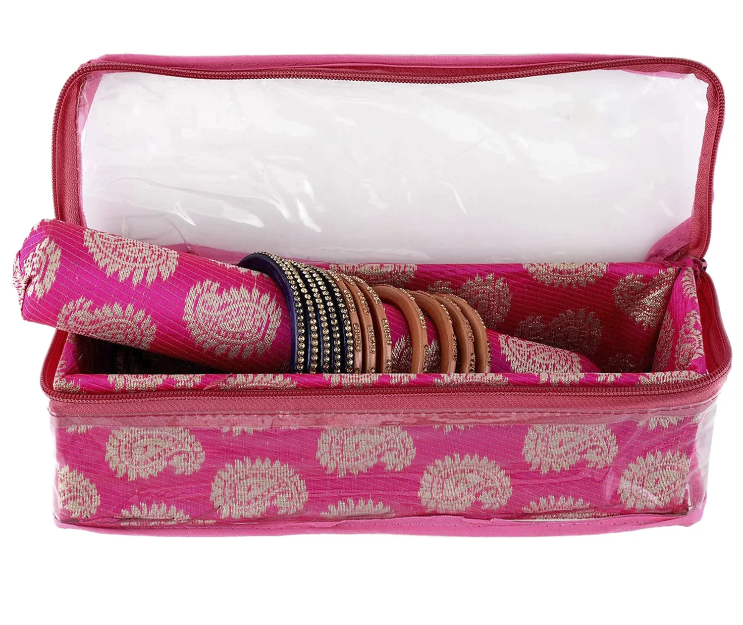 Heart Home Multipurpose Carry Design Laminated 1 Rod Bangle Box/Organizer/Case With Tranasparent Top - Pack of 2 (Pink)-47HH099