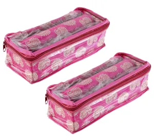 Heart Home Multipurpose Carry Design Laminated 1 Rod Bangle Box/Organizer/Case With Tranasparent Top - Pack of 2 (Pink)-47HH099