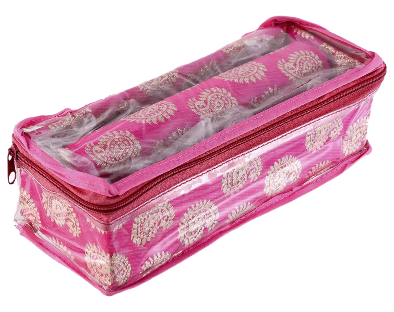 Heart Home Multipurpose Carry Design Laminated 1 Rod Bangle Box/Organizer/Case With Tranasparent Top - Pack of 2 (Pink)-47HH099