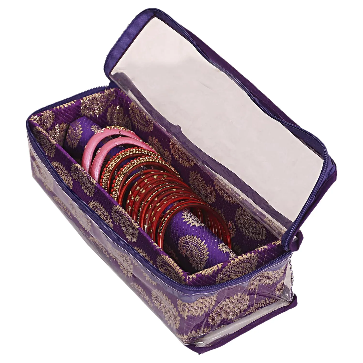 Heart Home Multipurpose Carry Design Laminated 1 Rod Bangle Box/Organizer/Case With Tranasparent Top - Pack of 2 (Purple)-47HH051