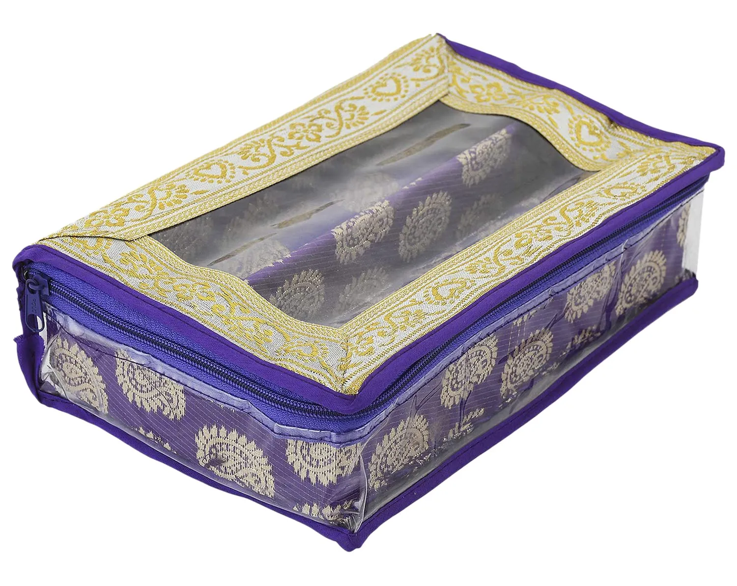 Heart Home Multipurpose Carry Design Laminated 2 Rod Bangle Box/Organizer/Case With Tranasparent Top - Pack of 2 (Purple)-47HH055