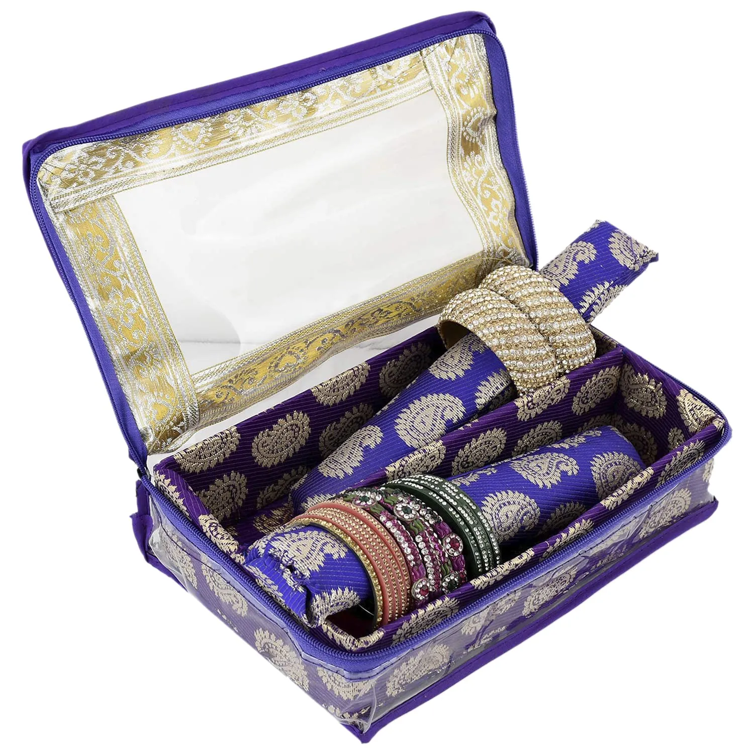 Heart Home Multipurpose Carry Design Laminated 2 Rod Bangle Box/Organizer/Case With Tranasparent Top - Pack of 2 (Purple)-47HH055