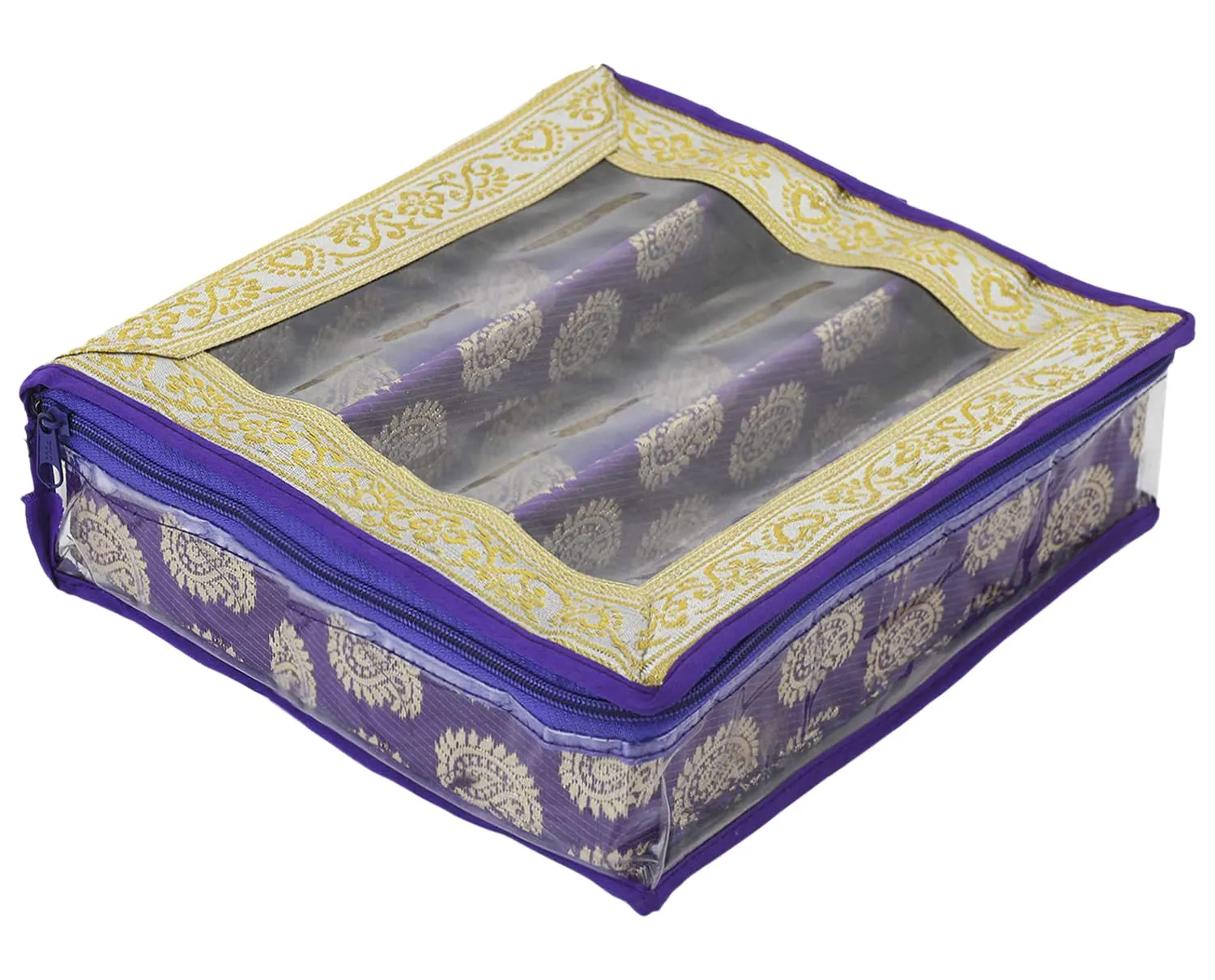 Heart Home Multipurpose Carry Design Laminated 3 Rod Bangle Box/Organizer/Case With Tranasparent Top - Pack of 2 (Purple)-47HH059