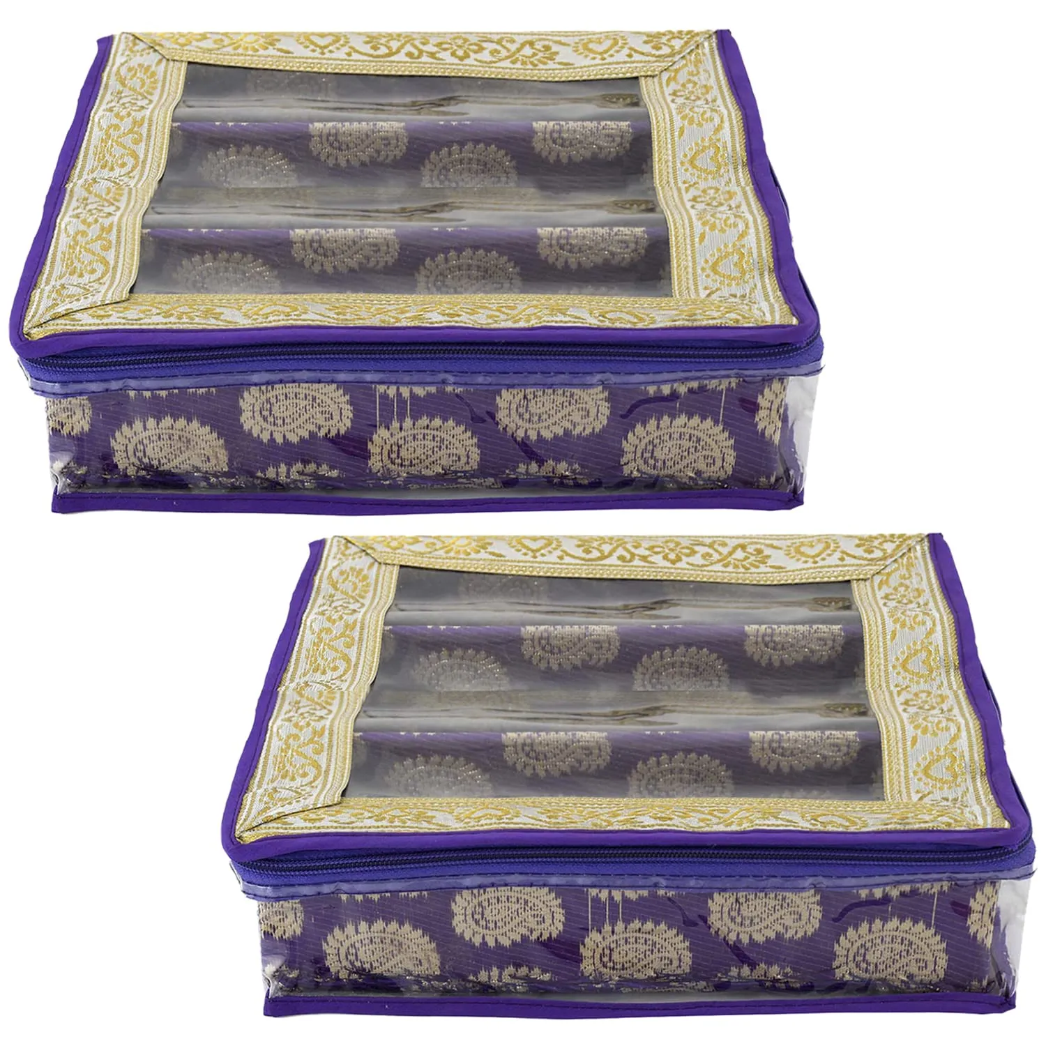 Heart Home Multipurpose Carry Design Laminated 3 Rod Bangle Box/Organizer/Case With Tranasparent Top - Pack of 2 (Purple)-47HH059