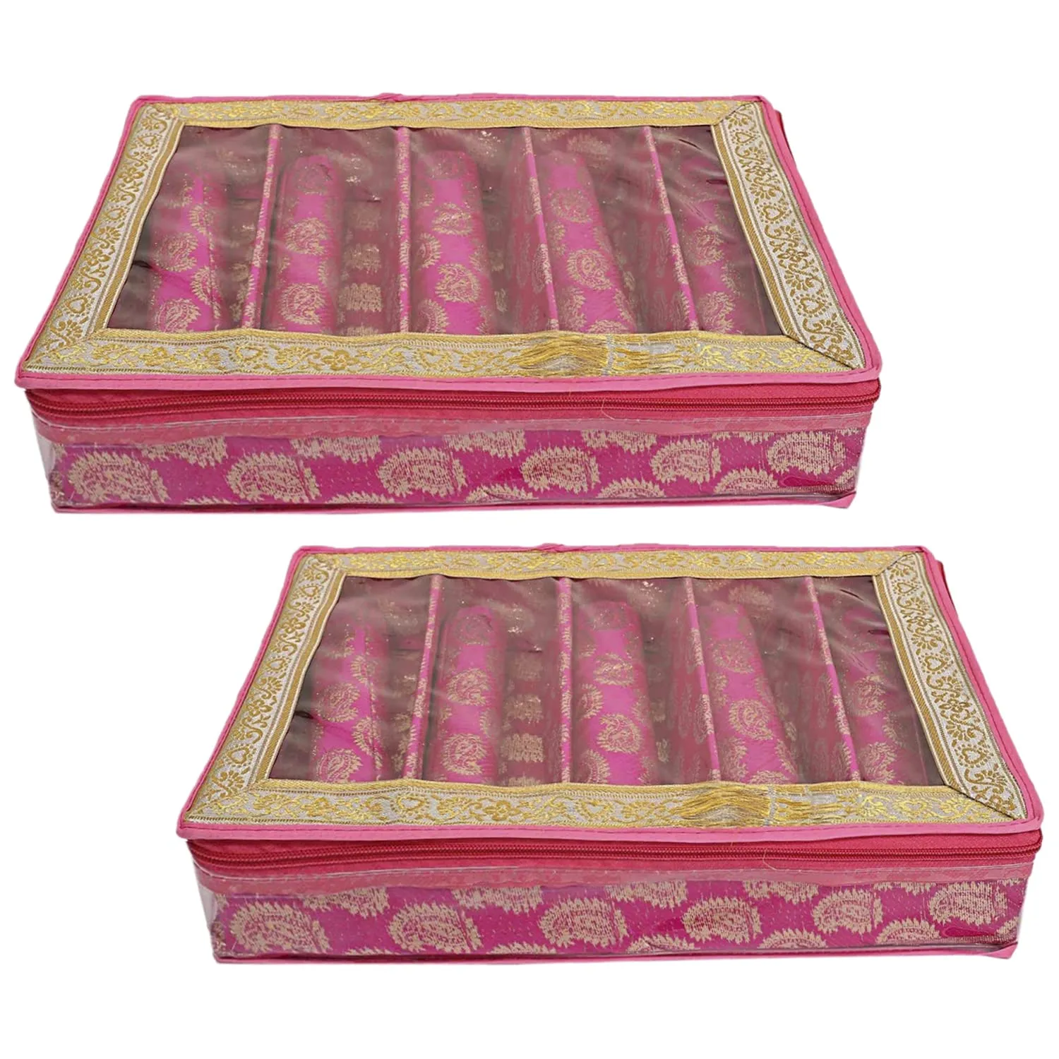 Heart Home Multipurpose Carry Design Laminated 4 Rod Bangle Box/Organizer/Case With Tranasparent Top - Pack of 2 (Pink)-47HH0111