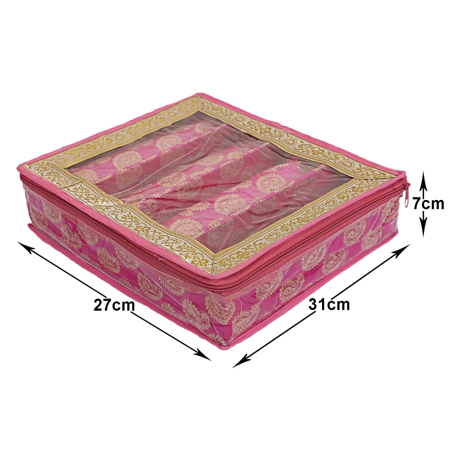 Heart Home Multipurpose Carry Design Laminated 4 Rod Bangle Box/Organizer/Case With Tranasparent Top - Pack of 2 (Pink)-47HH0111