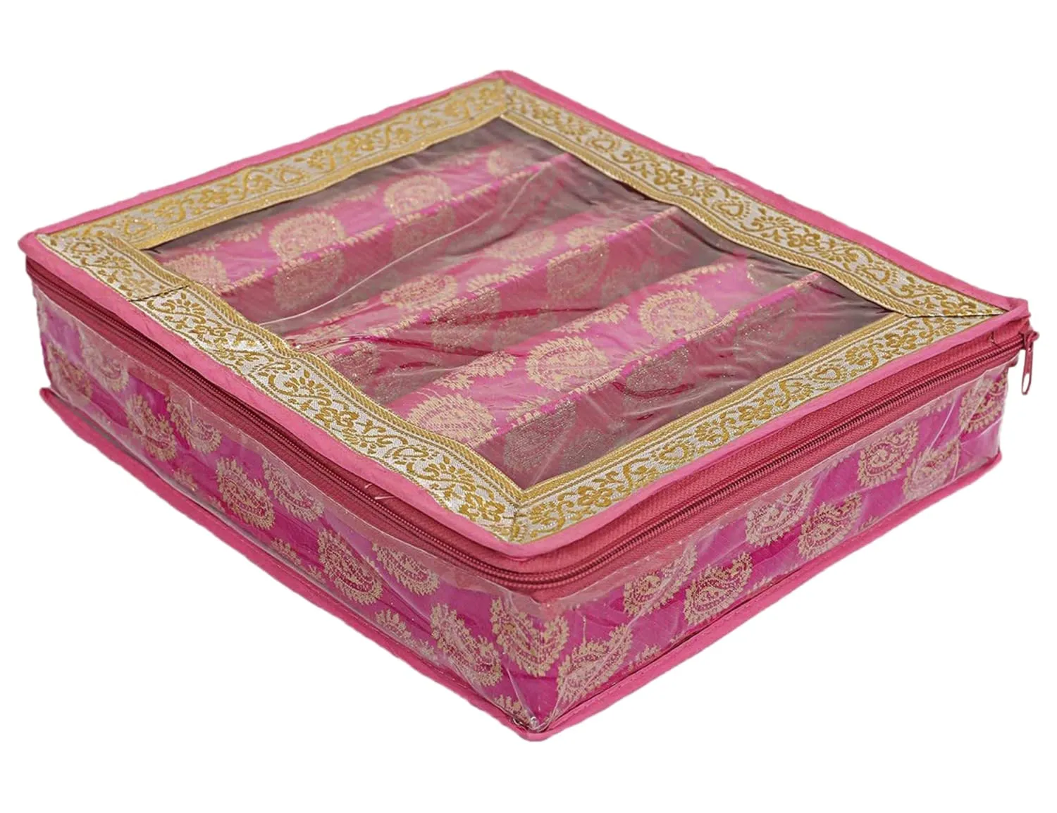 Heart Home Multipurpose Carry Design Laminated 4 Rod Bangle Box/Organizer/Case With Tranasparent Top - Pack of 2 (Pink)-47HH0111