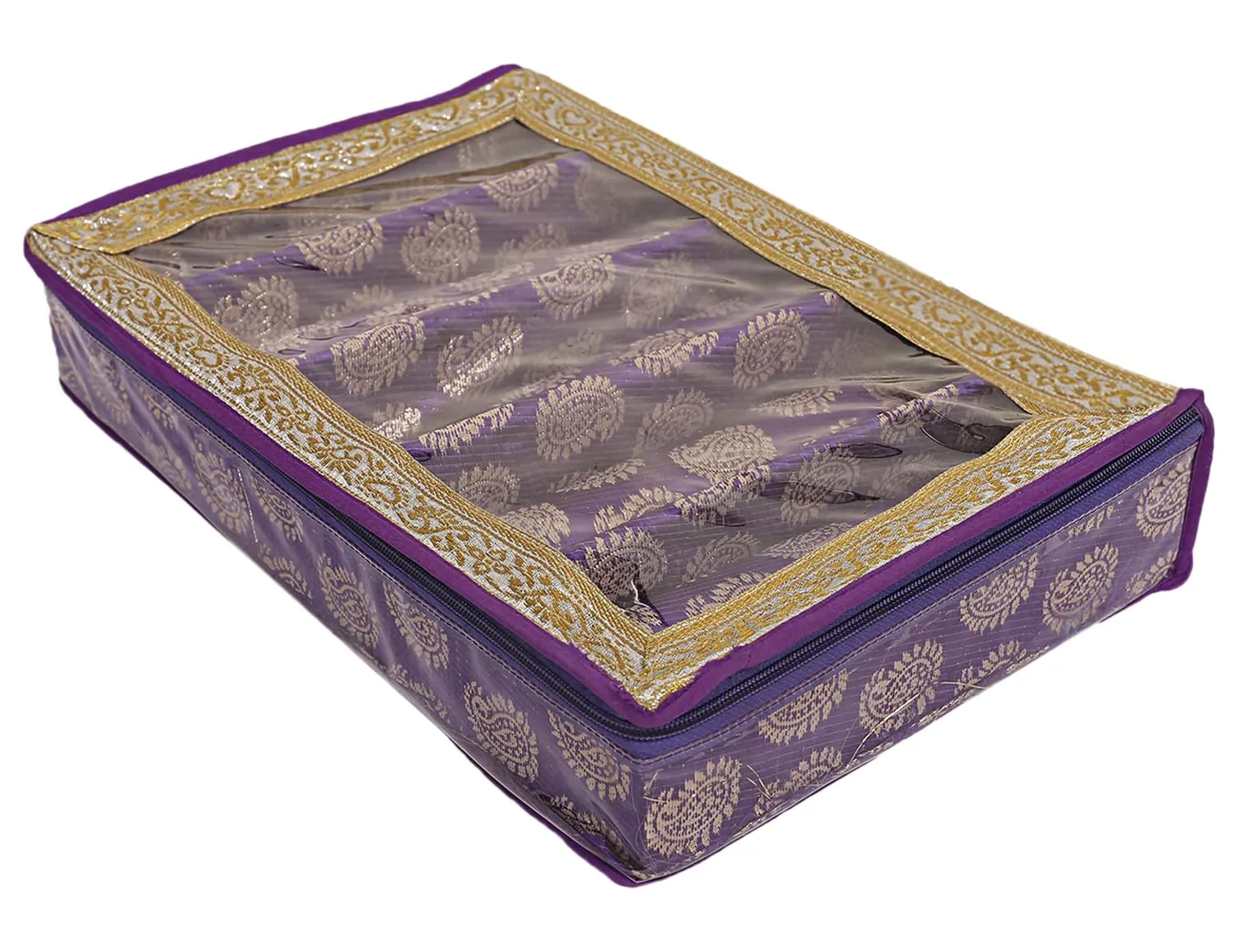 Heart Home Multipurpose Carry Design Laminated 5 Rod Bangle Box/Organizer/Case With Tranasparent Top - Pack of 2 (Purple)-47HH067