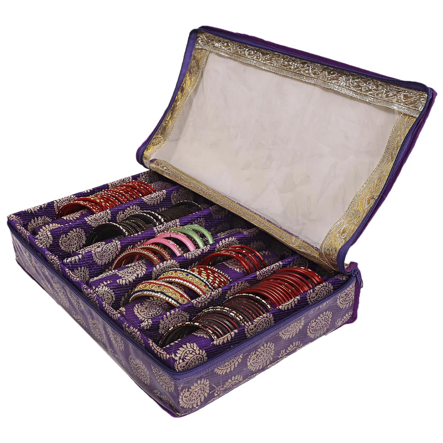 Heart Home Multipurpose Carry Design Laminated 5 Rod Bangle Box/Organizer/Case With Tranasparent Top - Pack of 2 (Purple)-47HH067