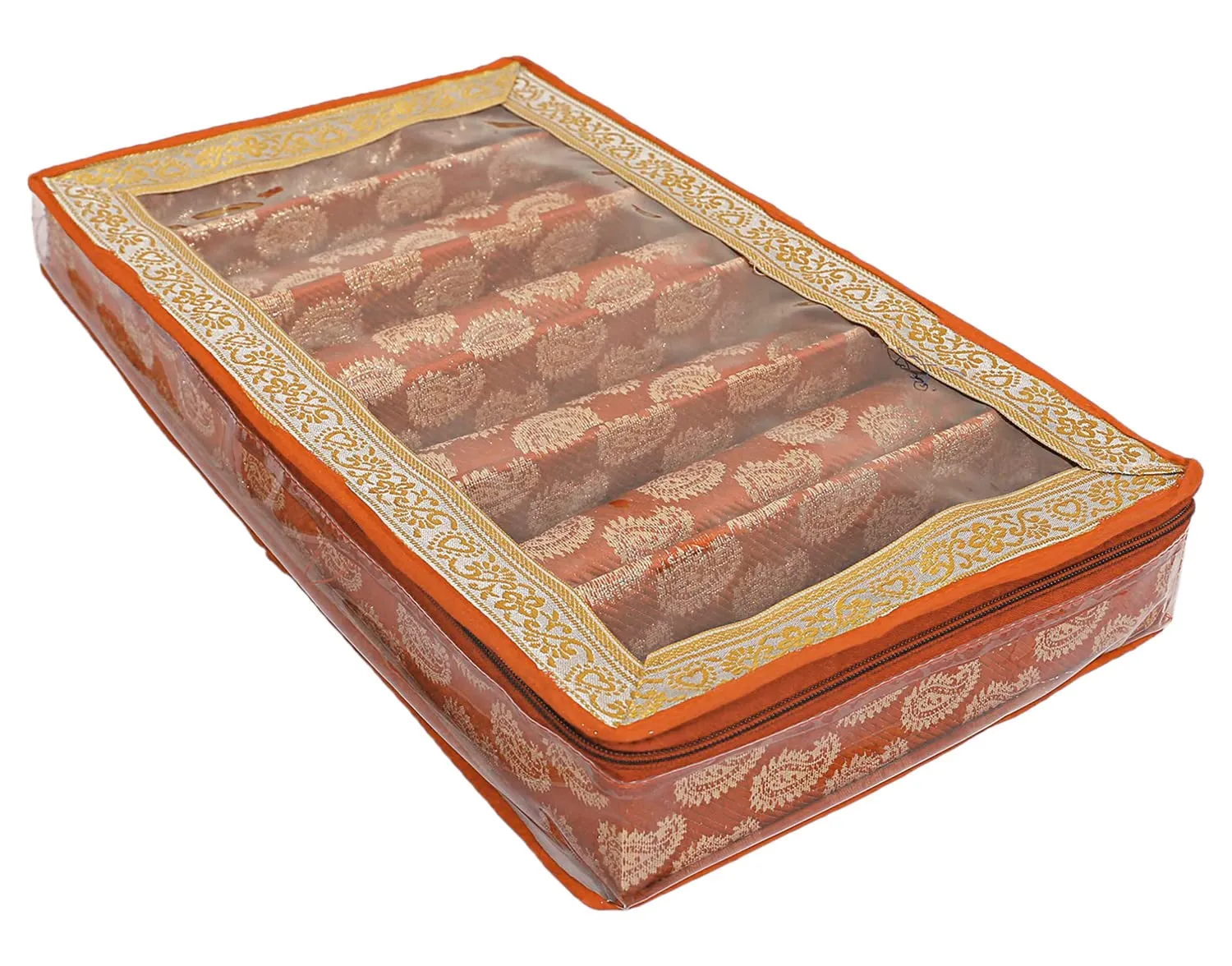 Heart Home Multipurpose Carry Design Laminated 6 Rod Bangle Box/Organizer/Case With Tranasparent Top (Orange)-47HH021