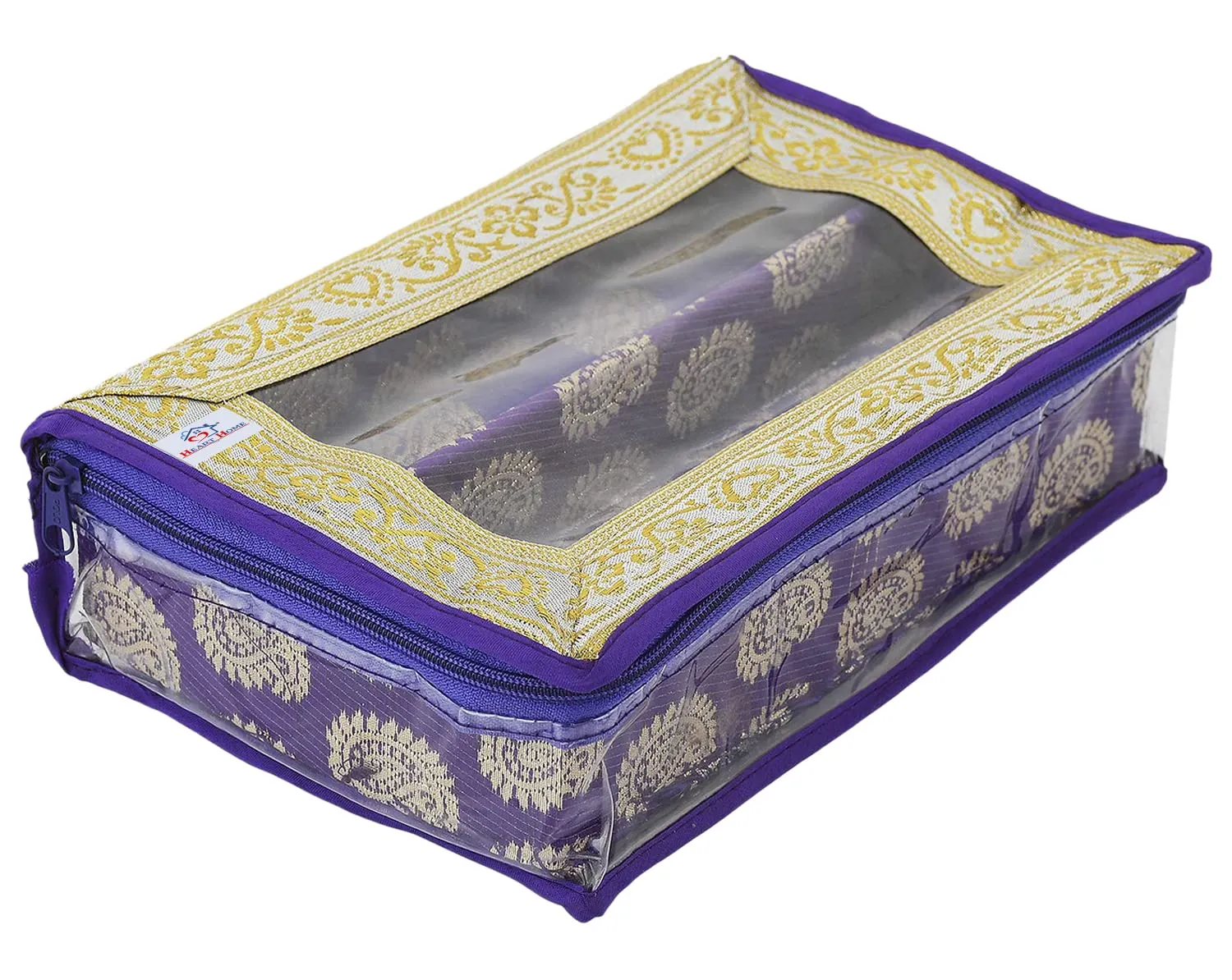 Heart Home Multipurpose Dot Design Laminated 2 Rod Bangle Box/Organizer/Case With Tranasparent Top (Purple)-47HH0245