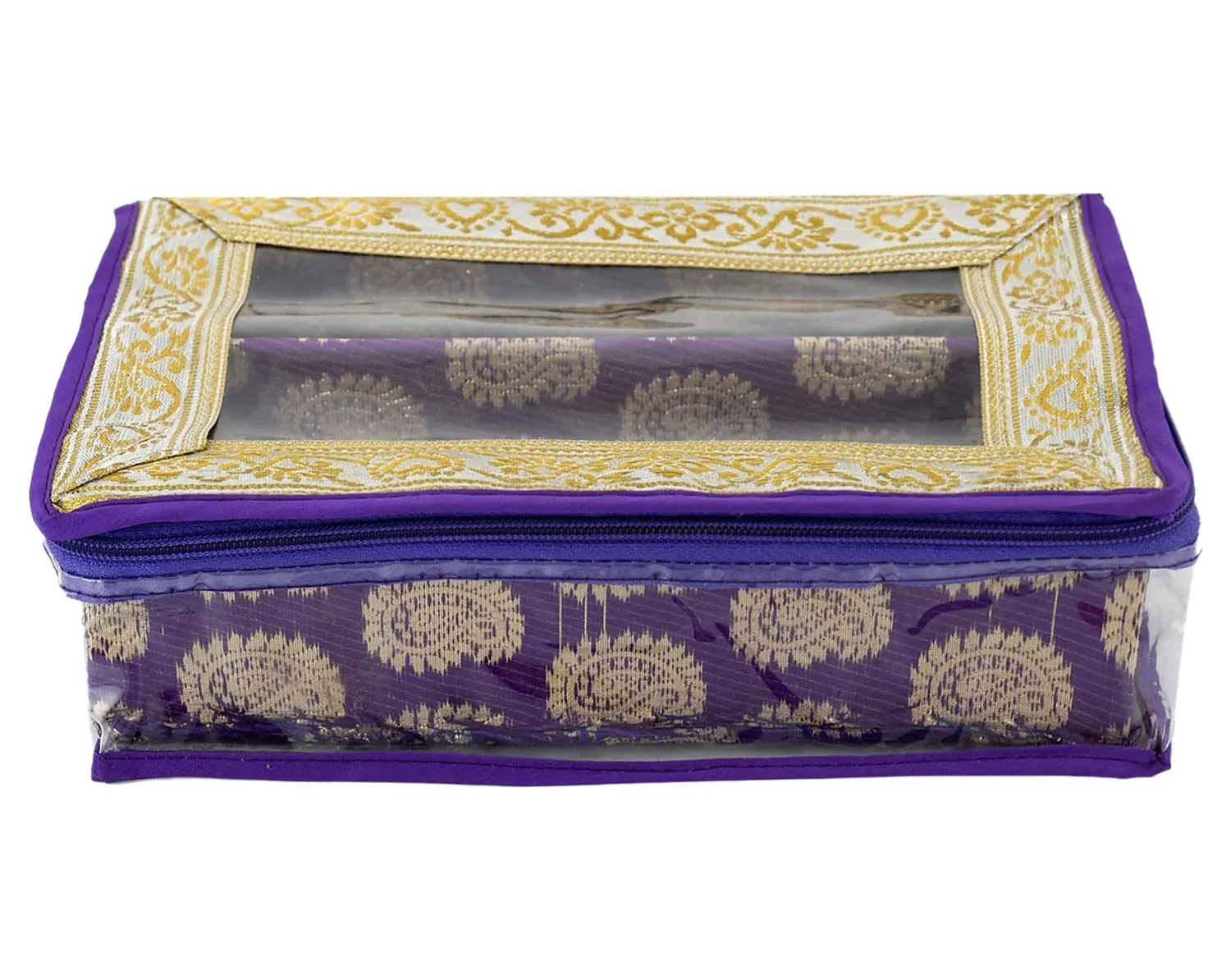 Heart Home Multipurpose Dot Design Laminated 2 Rod Bangle Box/Organizer/Case With Tranasparent Top (Purple)-47HH0245