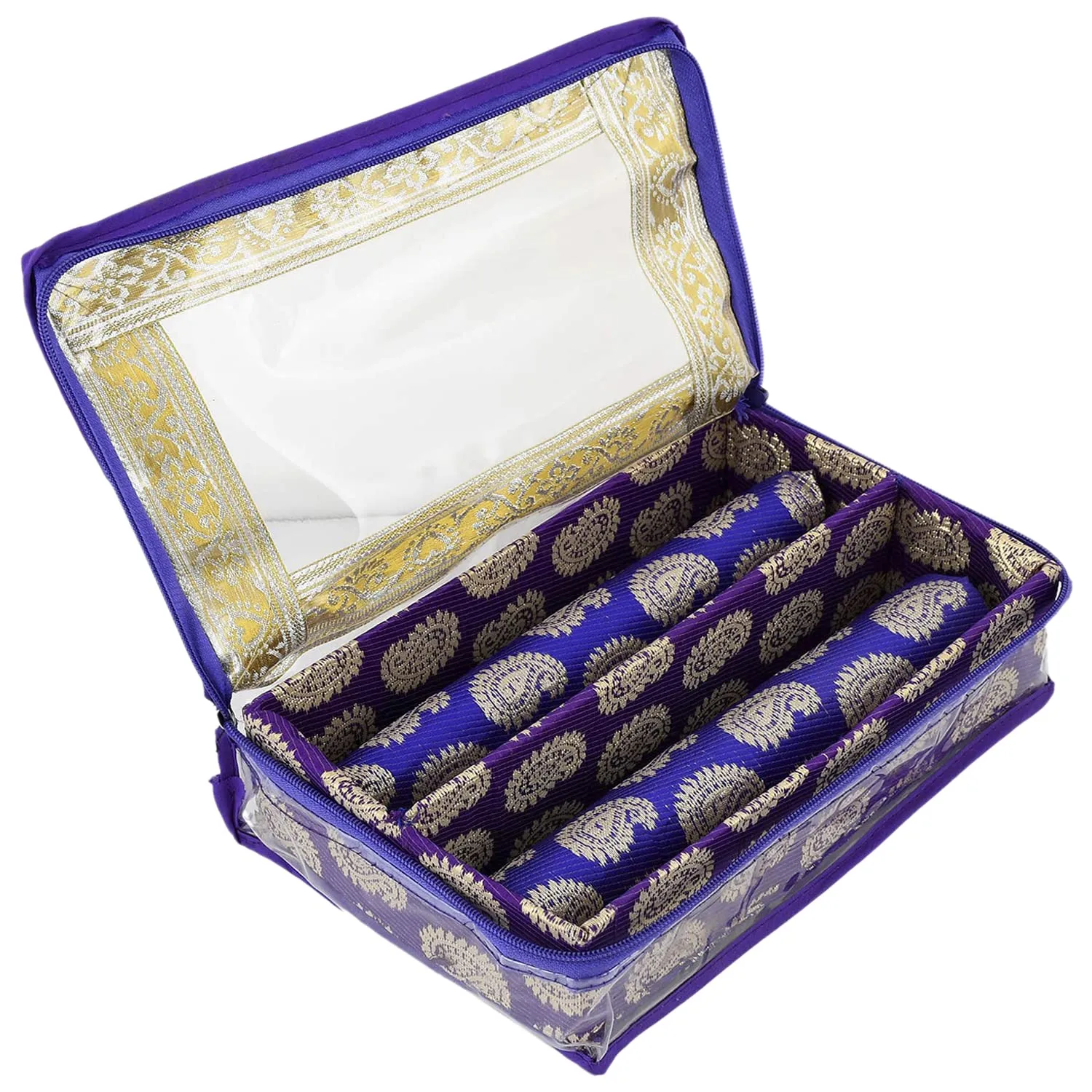 Heart Home Multipurpose Dot Design Laminated 2 Rod Bangle Box/Organizer/Case With Tranasparent Top (Purple)-47HH0245