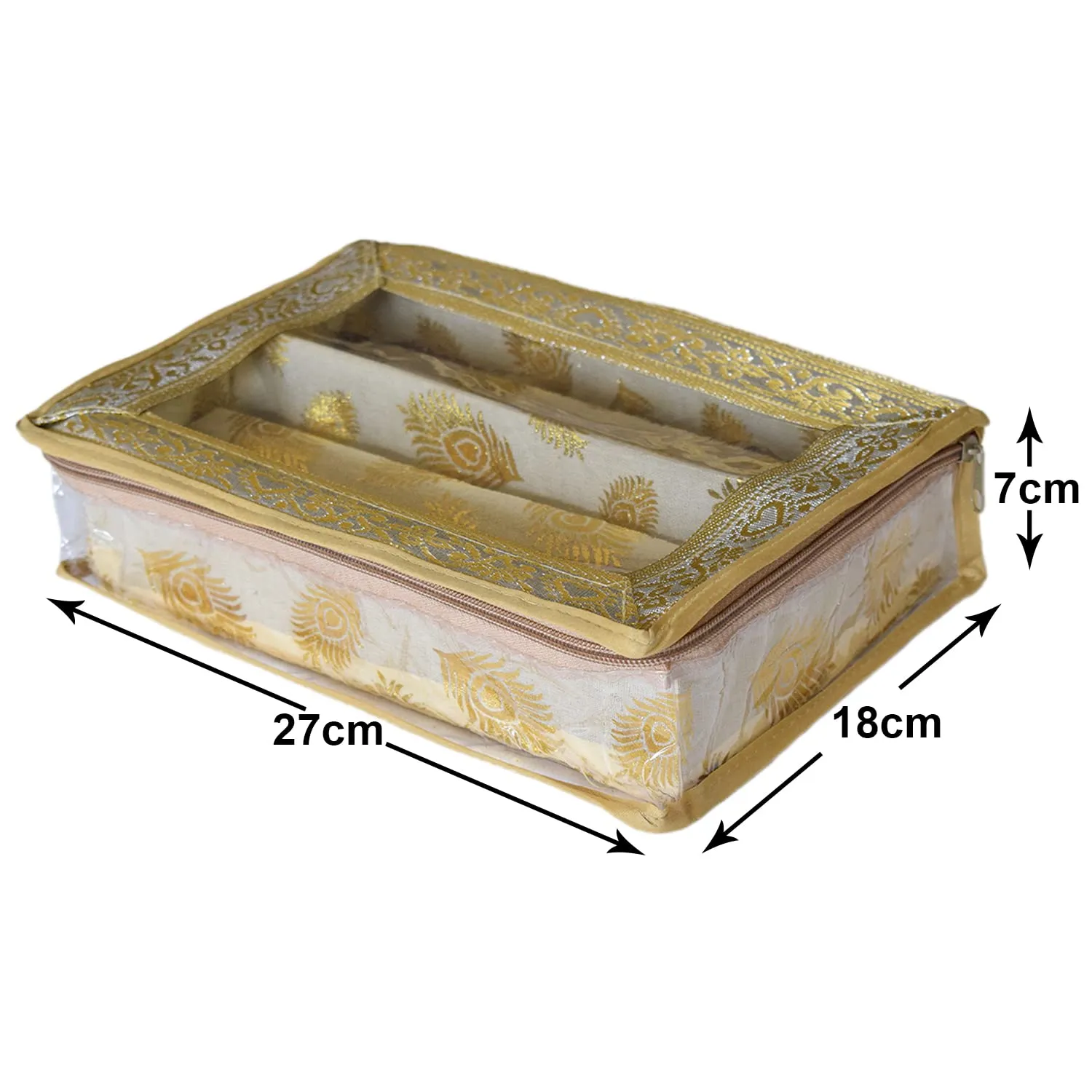 Heart Home Multipurpose Feather Design Laminated 2 Rod Bangle Box/Organizer/Case With Tranasparent Top (Gold)-47HH0173