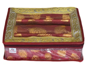 Heart Home Multipurpose Feather Design Laminated 2 Rod Bangle Box/Organizer/Case With Tranasparent Top (Maroon)-47HH0197