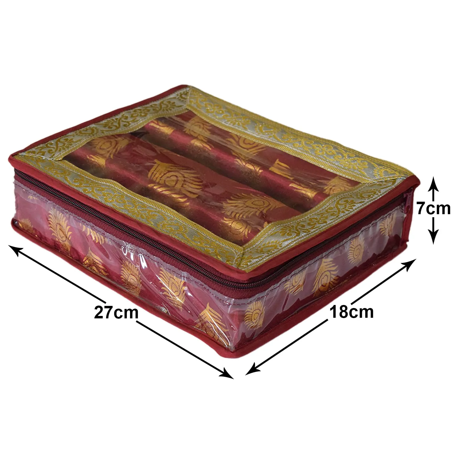 Heart Home Multipurpose Feather Design Laminated 2 Rod Bangle Box/Organizer/Case With Tranasparent Top (Maroon)-47HH0197