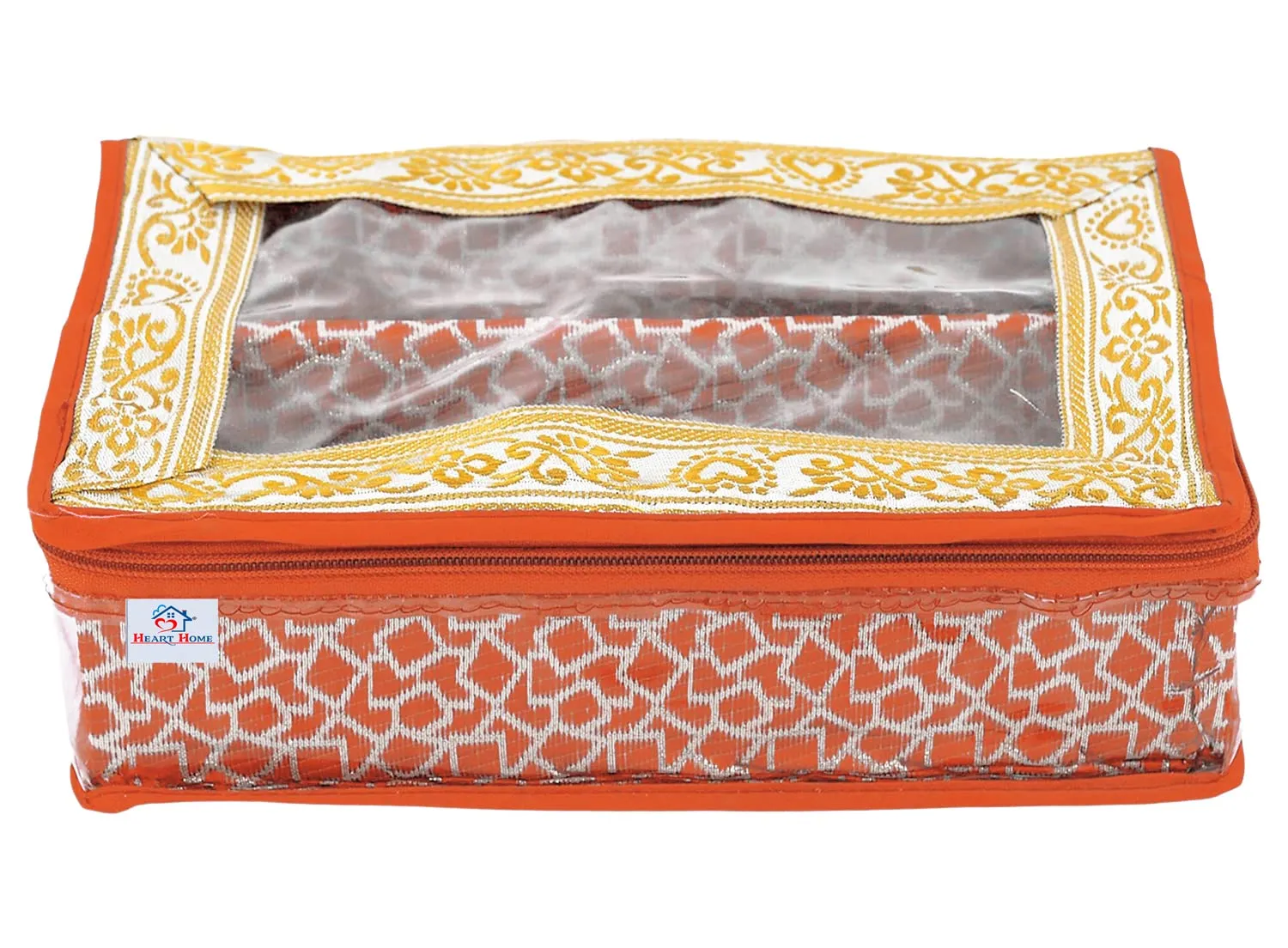 Heart Home Multipurpose Feather Design Laminated 2 Rod Bangle Box/Organizer/Case With Tranasparent Top (Orange)-47HH0149