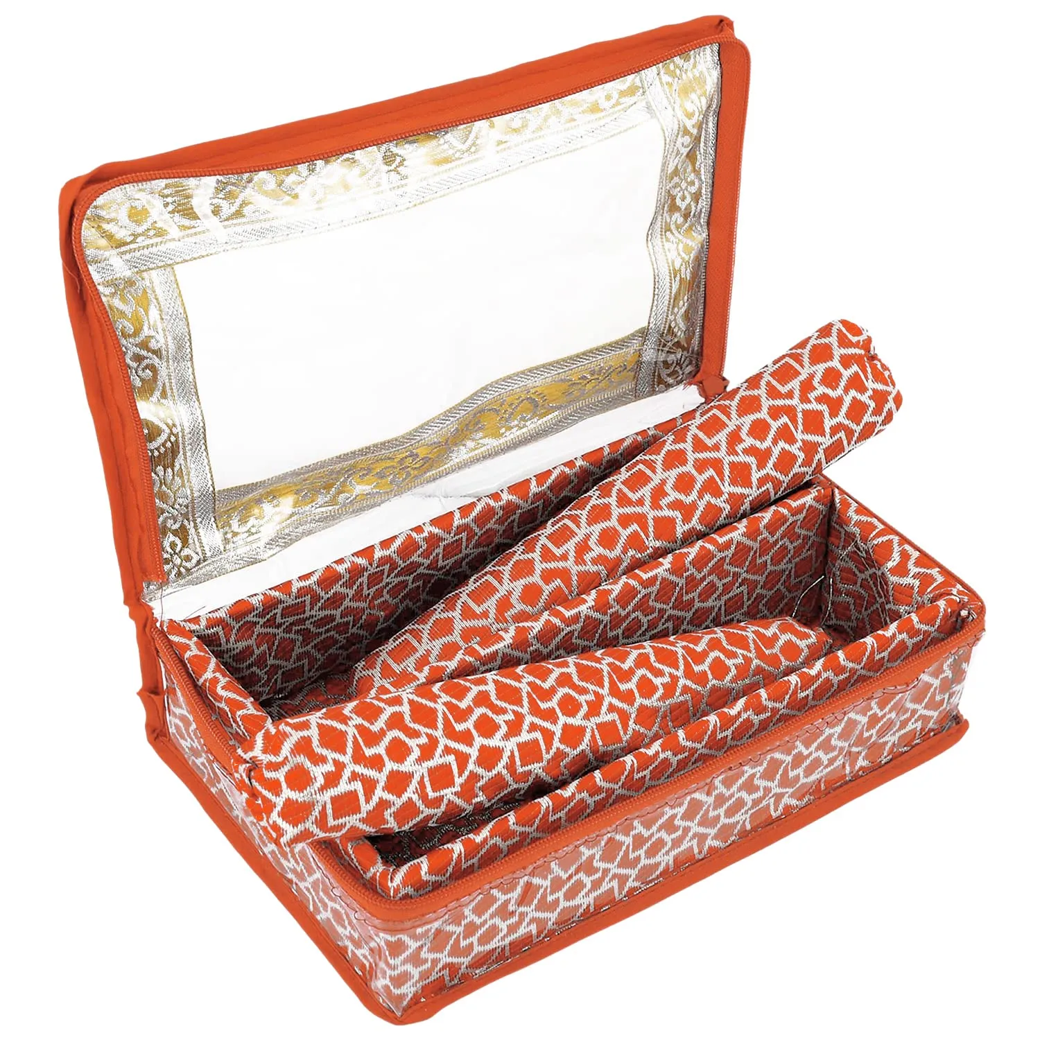 Heart Home Multipurpose Feather Design Laminated 2 Rod Bangle Box/Organizer/Case With Tranasparent Top (Orange)-47HH0149