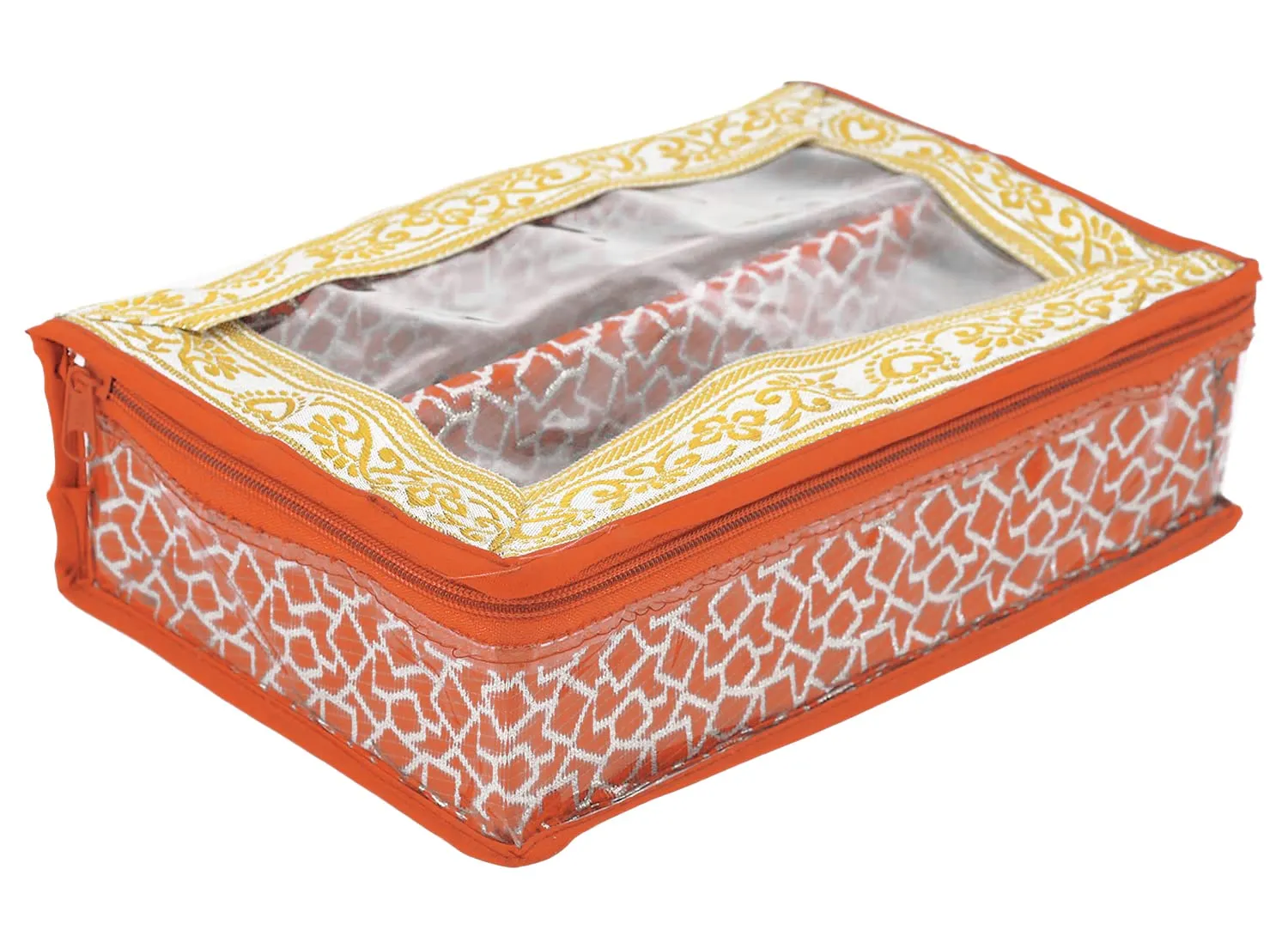 Heart Home Multipurpose Feather Design Laminated 2 Rod Bangle Box/Organizer/Case With Tranasparent Top (Orange)-47HH0149