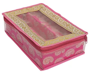 Heart Home Multipurpose Feather Design Laminated 2 Rod Bangle Box/Organizer/Case With Tranasparent Top (Pink)-47HH0221