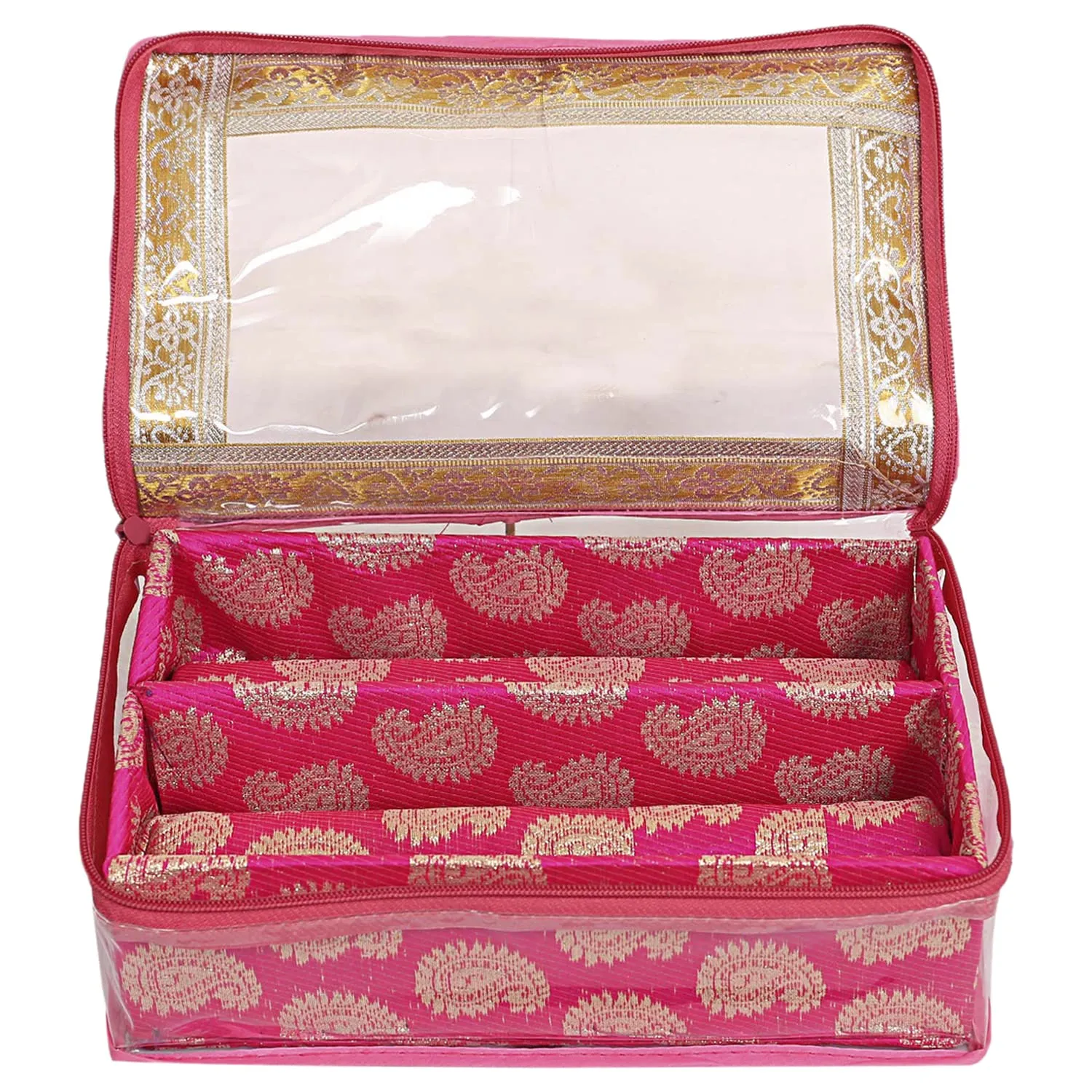 Heart Home Multipurpose Feather Design Laminated 2 Rod Bangle Box/Organizer/Case With Tranasparent Top (Pink)-47HH0221