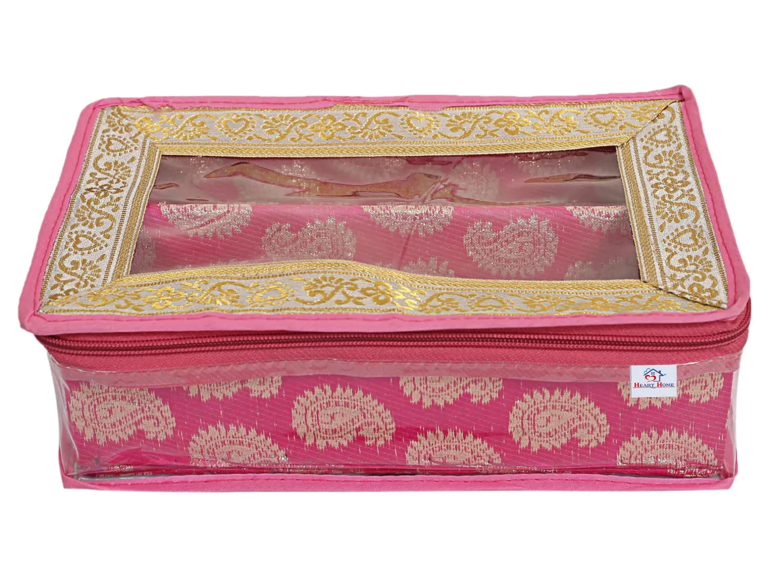 Heart Home Multipurpose Feather Design Laminated 2 Rod Bangle Box/Organizer/Case With Tranasparent Top (Pink)-47HH0221