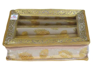 Heart Home Multipurpose Feather Design Laminated 3 Rod Bangle Box/Organizer/Case With Tranasparent Top (Gold)-47HH0177