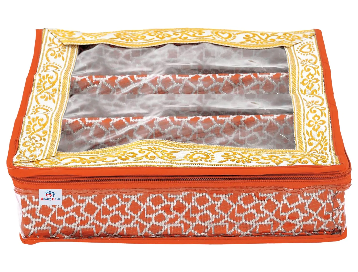 Heart Home Multipurpose Feather Design Laminated 3 Rod Bangle Box/Organizer/Case With Tranasparent Top - Pack of 2 (Orange)-47HH0155