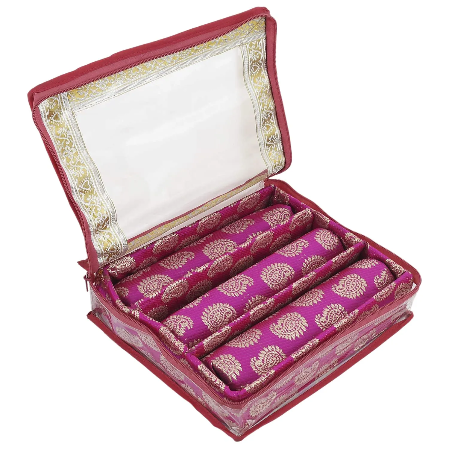 Heart Home Multipurpose Feather Design Laminated 3 Rod Bangle Box/Organizer/Case With Tranasparent Top - Pack of 2 (Pink)-47HH0227