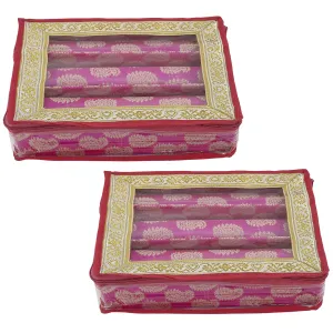 Heart Home Multipurpose Feather Design Laminated 3 Rod Bangle Box/Organizer/Case With Tranasparent Top - Pack of 2 (Pink)-47HH0227