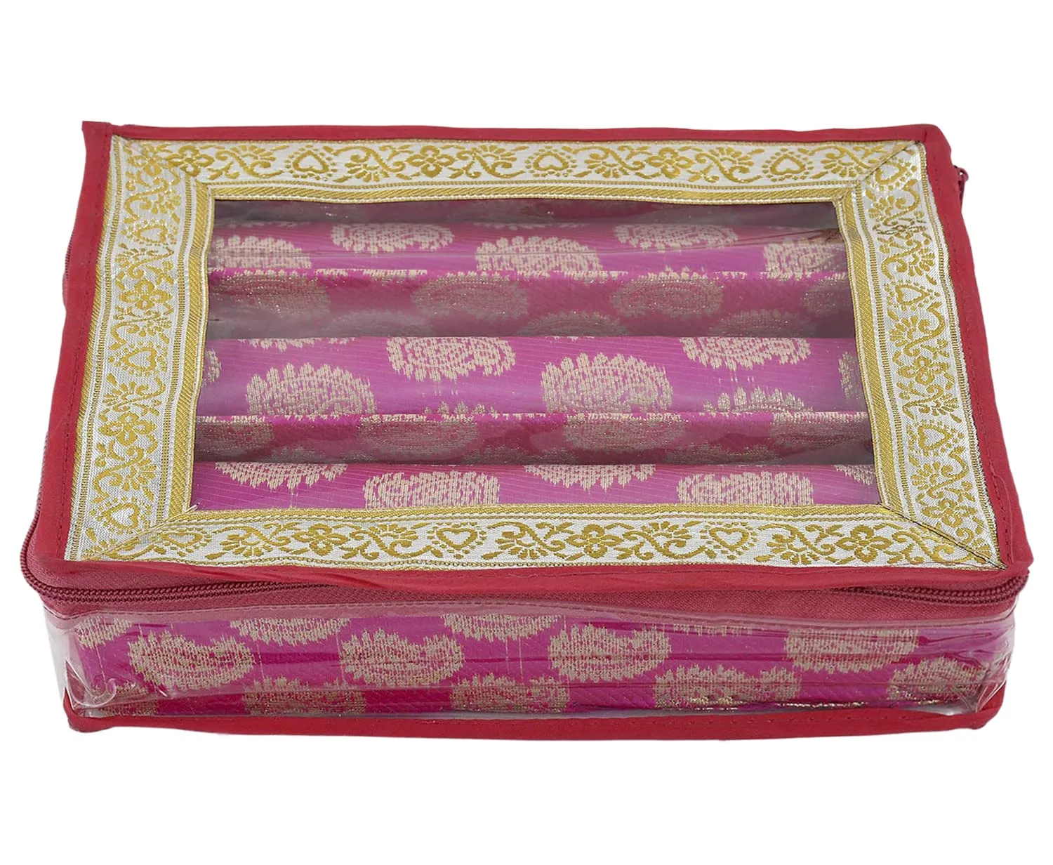 Heart Home Multipurpose Feather Design Laminated 3 Rod Bangle Box/Organizer/Case With Tranasparent Top - Pack of 2 (Pink)-47HH0227