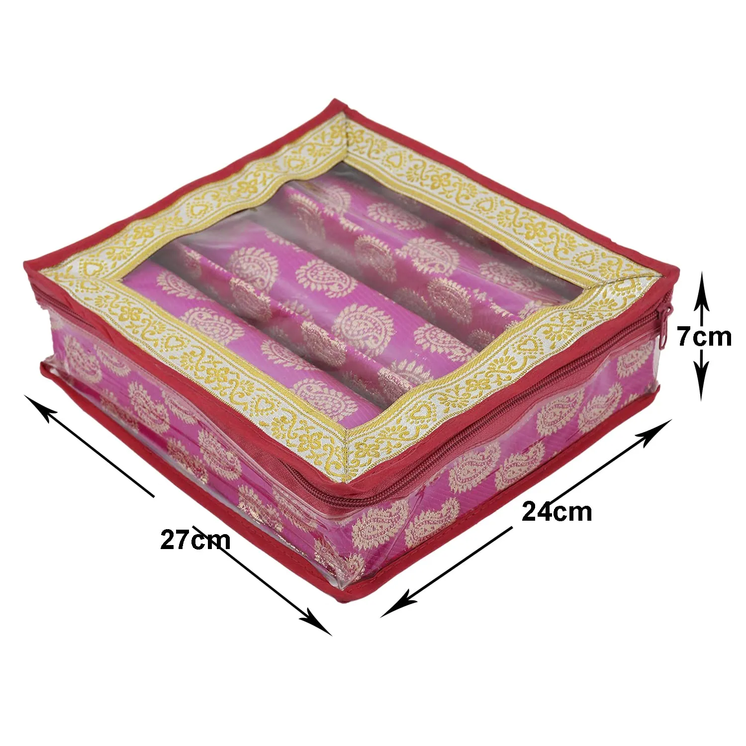 Heart Home Multipurpose Feather Design Laminated 3 Rod Bangle Box/Organizer/Case With Tranasparent Top - Pack of 2 (Pink)-47HH0227