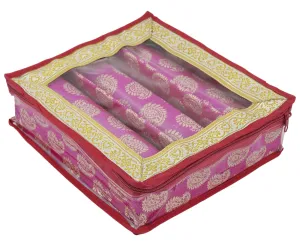 Heart Home Multipurpose Feather Design Laminated 3 Rod Bangle Box/Organizer/Case With Tranasparent Top (Pink)-47HH0225