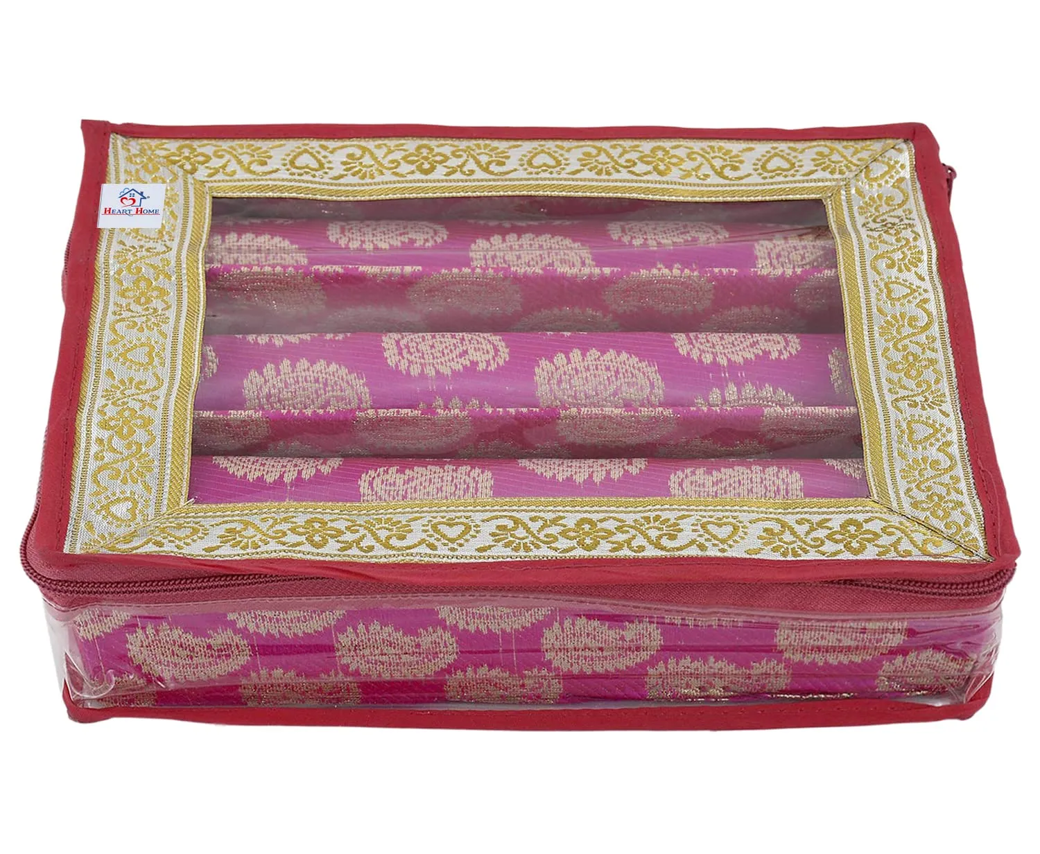 Heart Home Multipurpose Feather Design Laminated 3 Rod Bangle Box/Organizer/Case With Tranasparent Top (Pink)-47HH0225