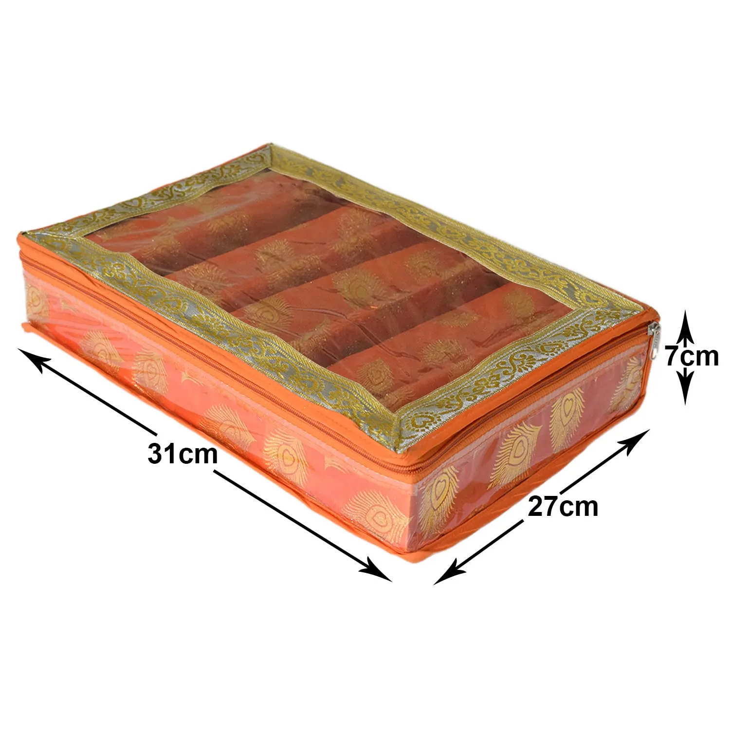 Heart Home Multipurpose Feather Design Laminated 4 Rod Bangle Box/Organizer/Case With Tranasparent Top (Orange)-47HH0157