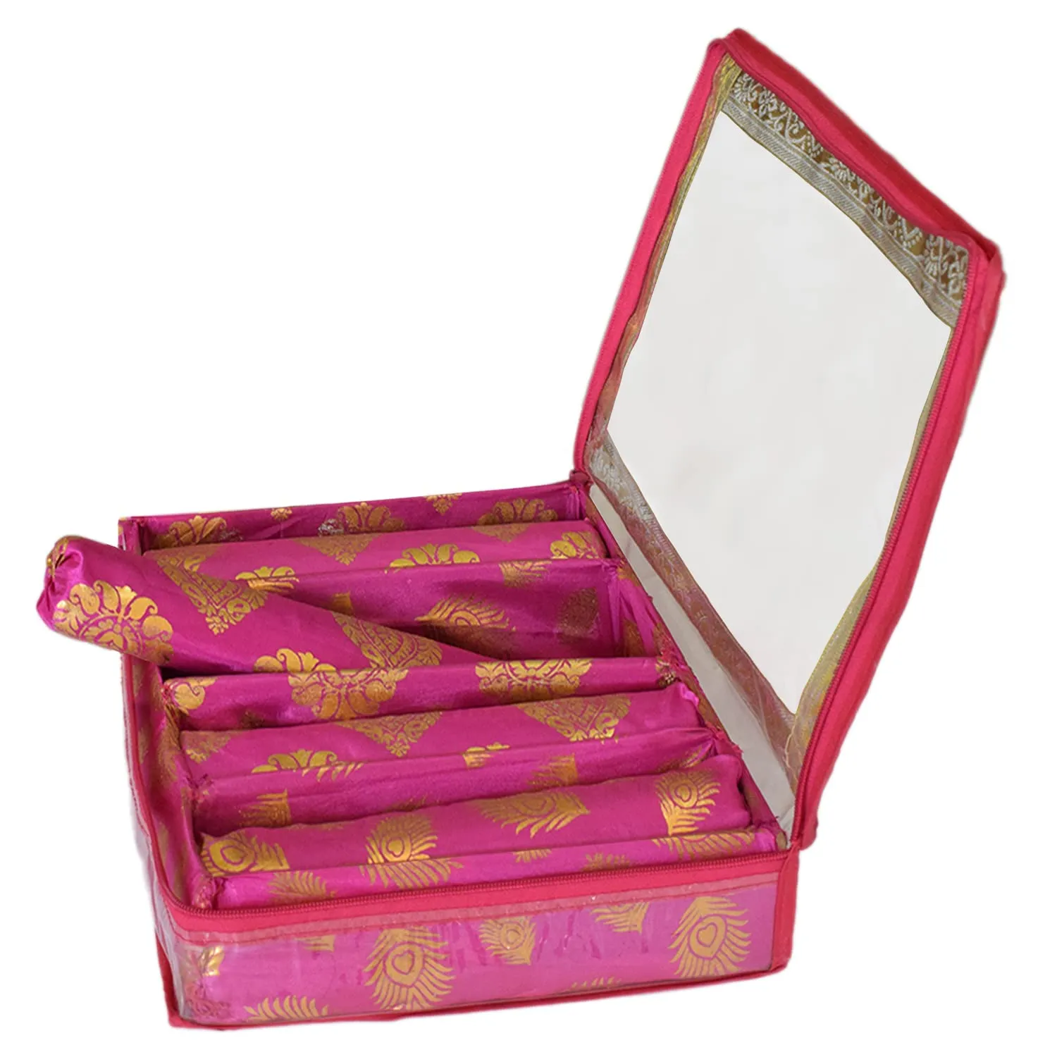 Heart Home Multipurpose Feather Design Laminated 4 Rod Bangle Box/Organizer/Case With Tranasparent Top - Pack of 2 (Pink)-47HH0231