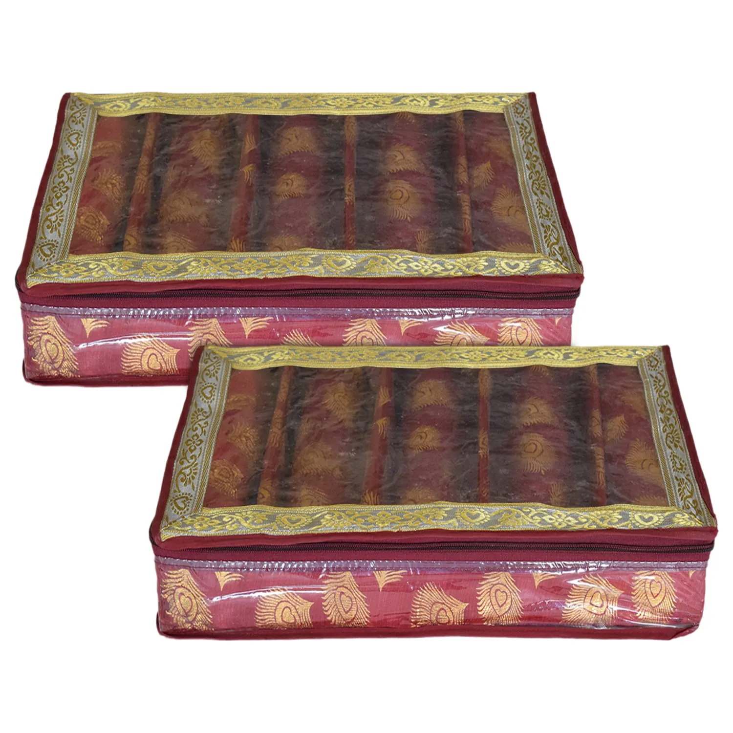 Heart Home Multipurpose Feather Design Laminated 5 Rod Bangle Box/Organizer/Case With Tranasparent Top - Pack of 2 (Maroon)-47HH0211