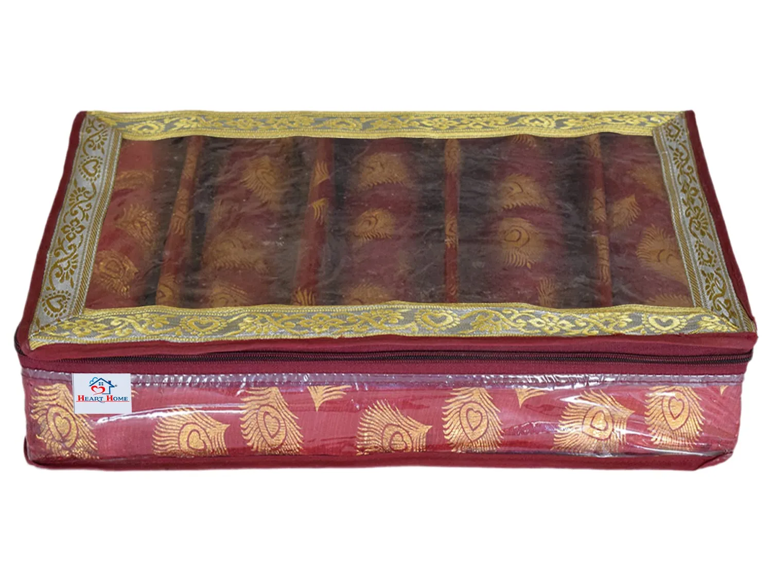 Heart Home Multipurpose Feather Design Laminated 5 Rod Bangle Box/Organizer/Case With Tranasparent Top - Pack of 2 (Maroon)-47HH0211