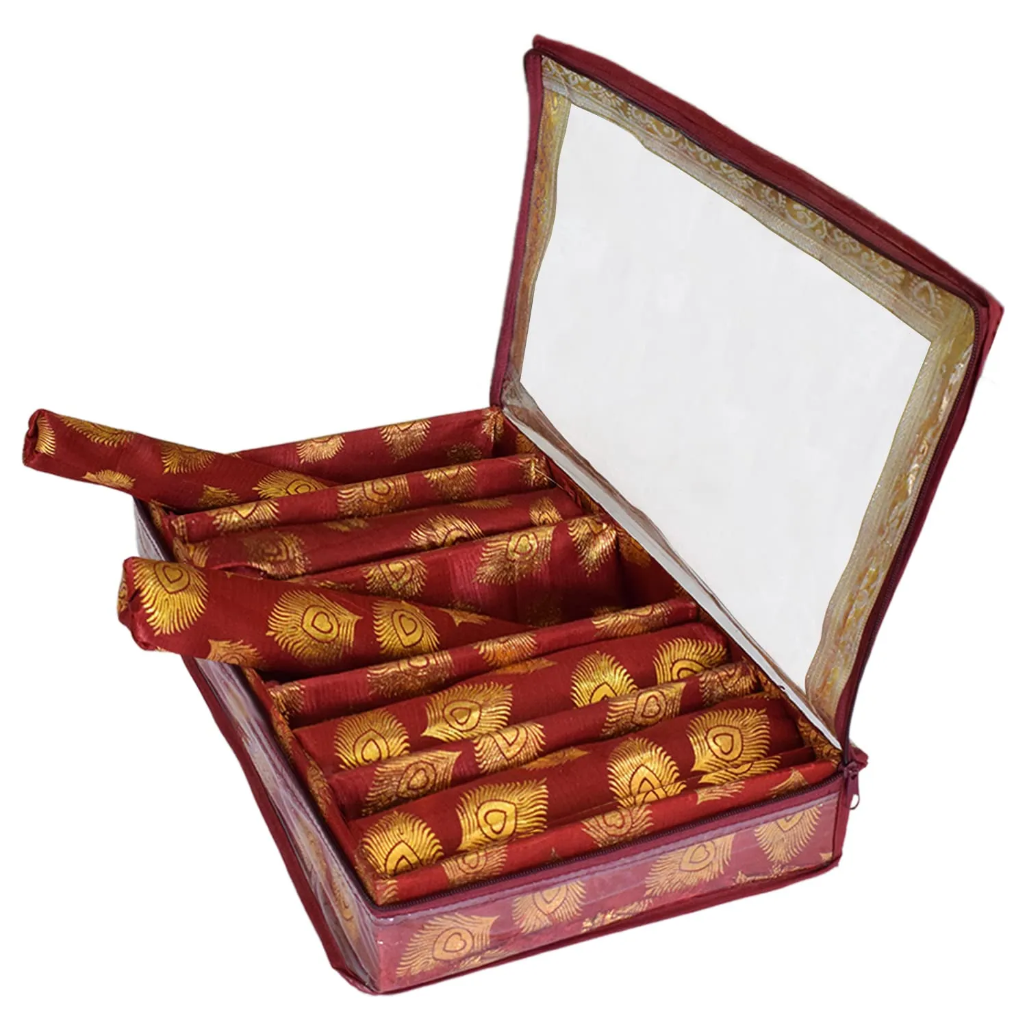 Heart Home Multipurpose Feather Design Laminated 5 Rod Bangle Box/Organizer/Case With Tranasparent Top - Pack of 2 (Maroon)-47HH0211