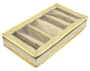 Heart Home Multipurpose Feather Design Laminated 6 Rod Bangle Box/Organizer/Case With Tranasparent Top (Gold)-47HH0189