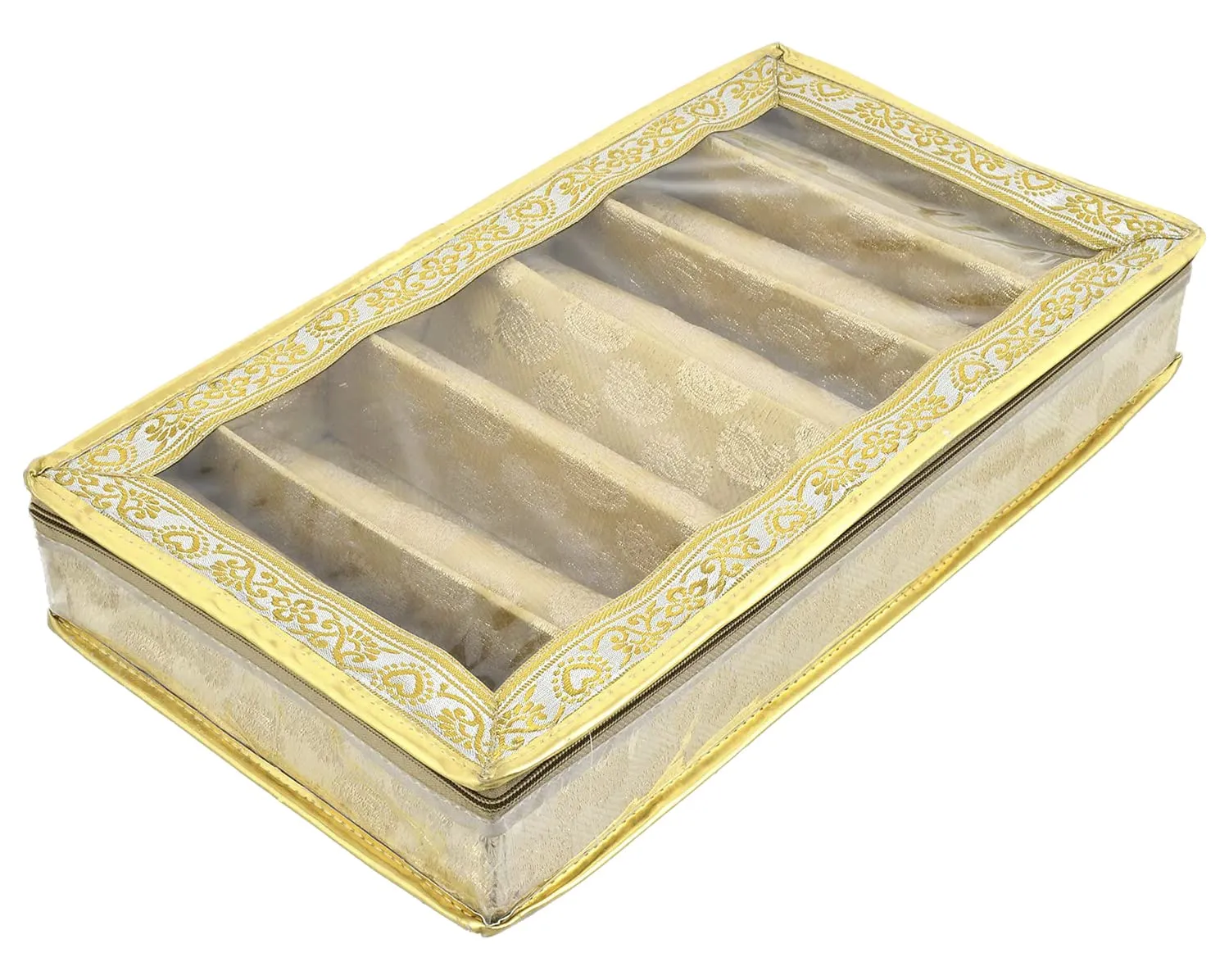 Heart Home Multipurpose Feather Design Laminated 6 Rod Bangle Box/Organizer/Case With Tranasparent Top (Gold)-47HH0189