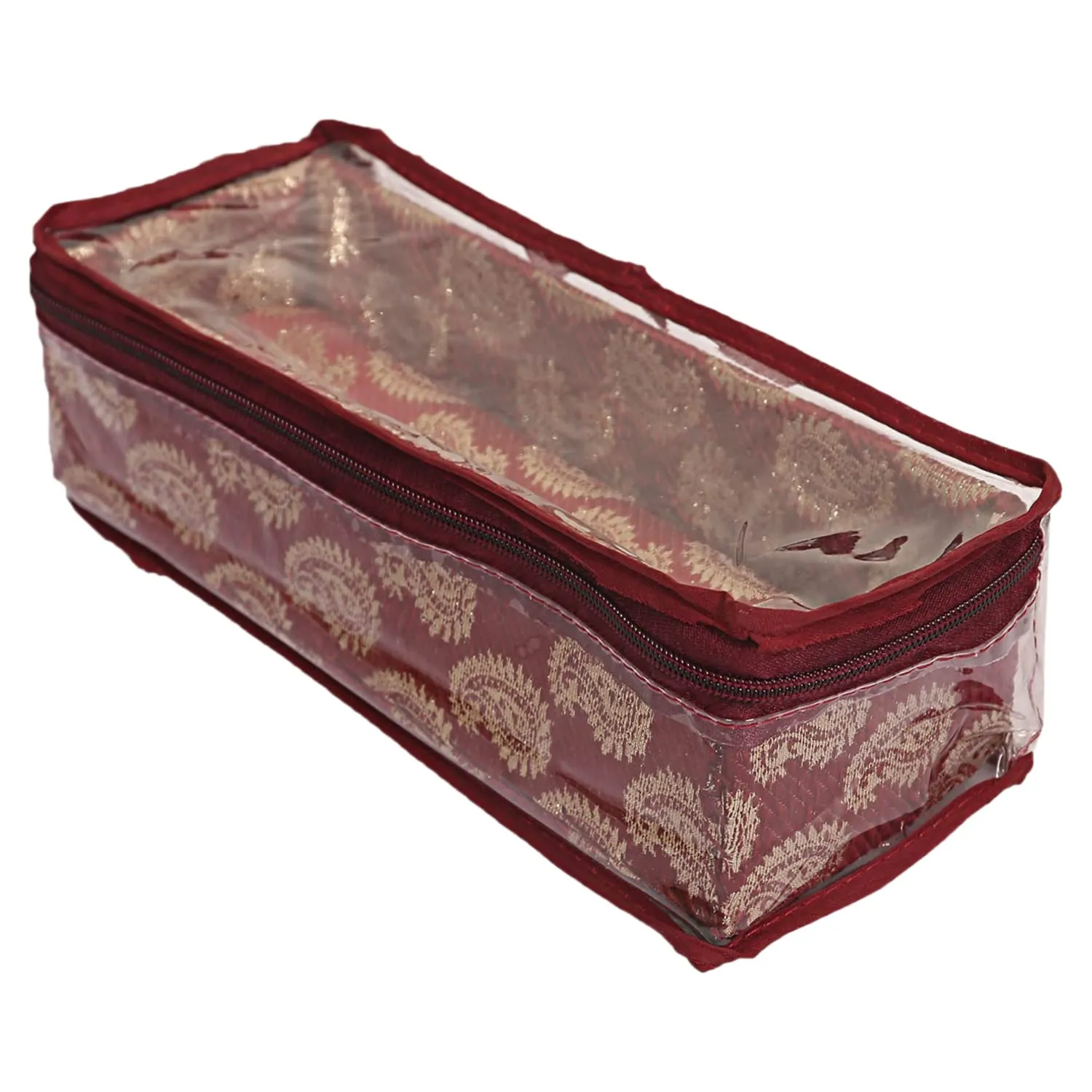 Heart Home Multipurpose Leaf Design Laminated 1 Rod Bangle Box/Organizer/Case With Tranasparent Top (Maroon)-47HH0265