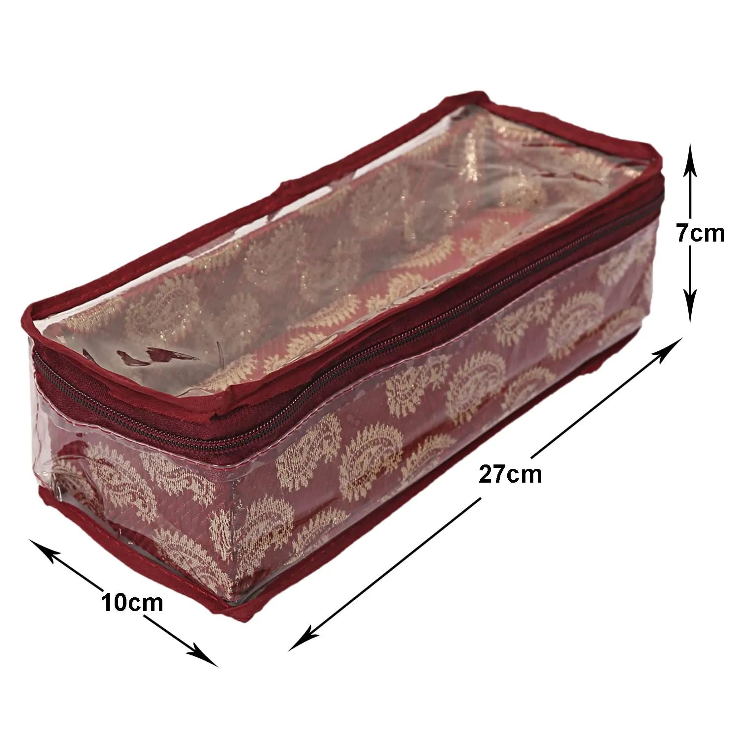 Heart Home Multipurpose Leaf Design Laminated 1 Rod Bangle Box/Organizer/Case With Tranasparent Top (Maroon)-47HH0265