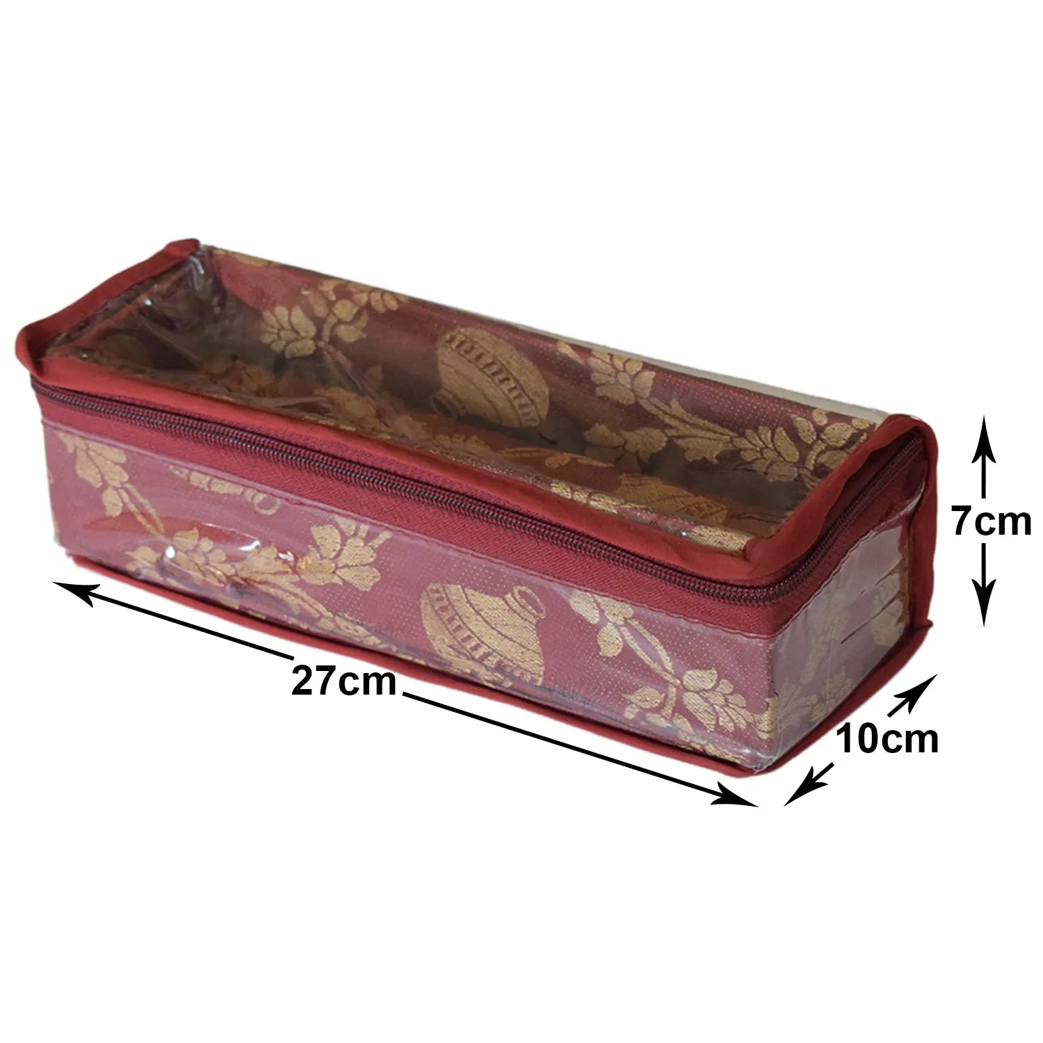 Heart Home Multipurpose Matka Pattern Laminated 1 Rod Bangle Box/Organizer/Case With Tranasparent Top (Maroon)-47HH0457